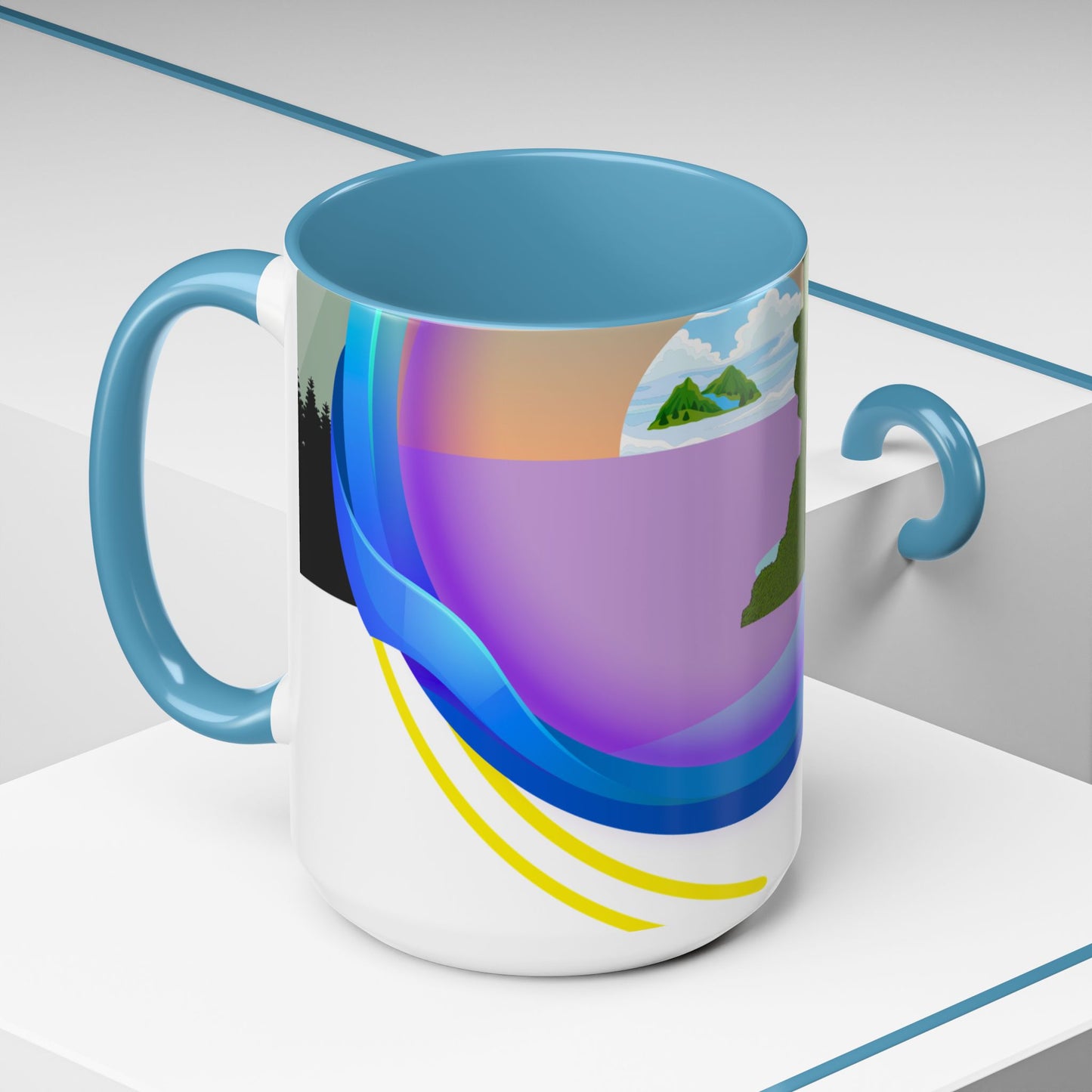 Vibrant Landscape Accent Coffee Mug, Artistic Coffee Cup, Unique Gift for Nature Lovers, Colorful Ceramic Mug, Coffee Lover's Delight