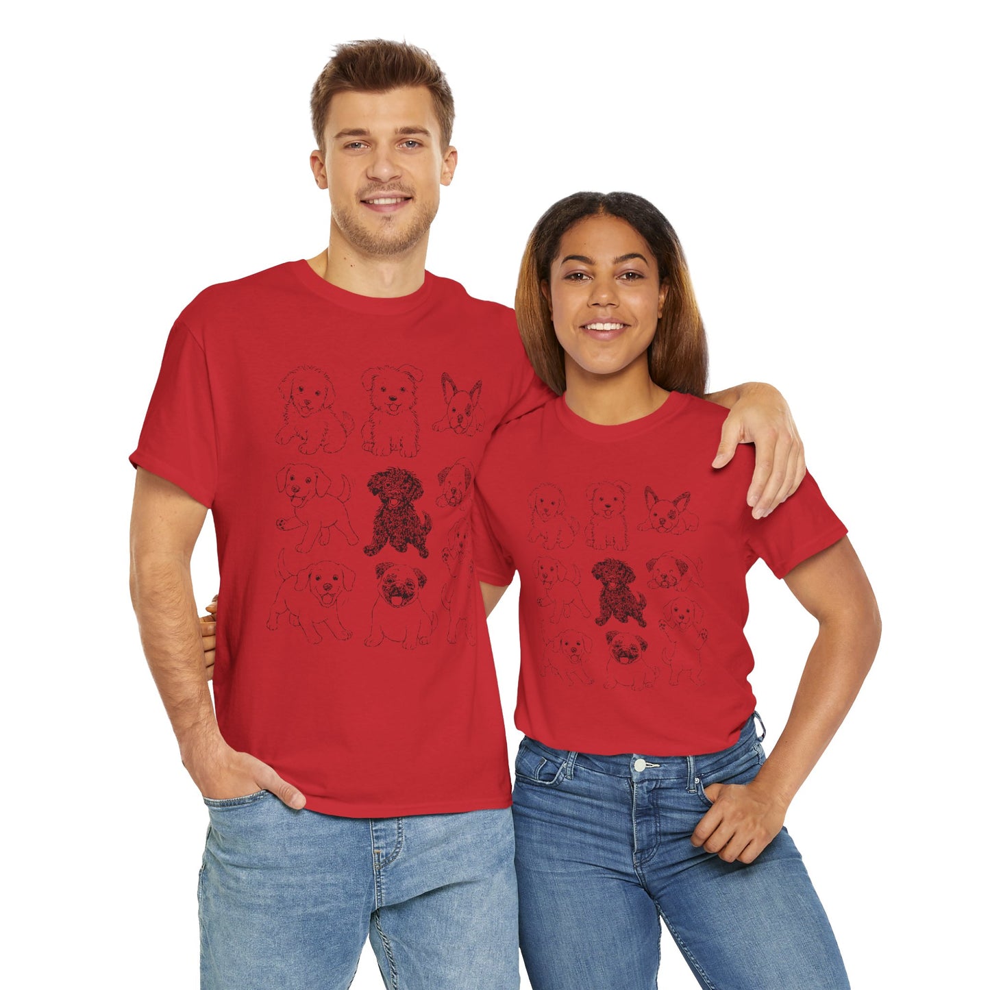 Cute Puppy Illustration Unisex Heavy Cotton Tee, Animal Lover Gift, Pet Owner Shirt, Casual Everyday Wear, Fun Gift for Dog Lovers