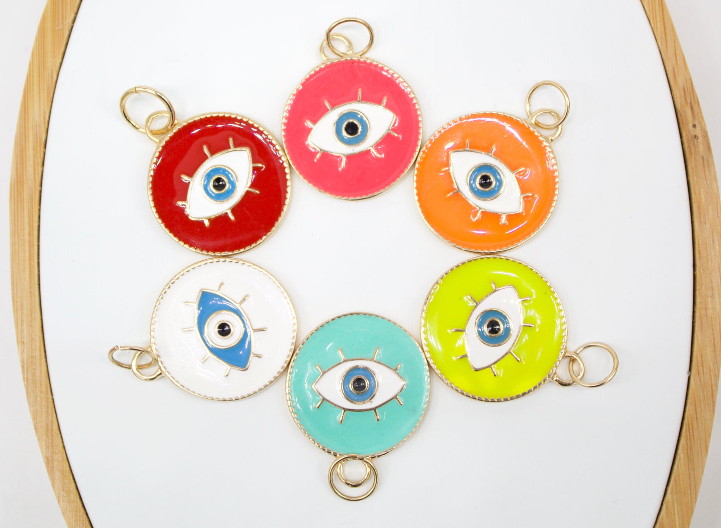 18K Gold Filled Enamel Medallion Evil Eye Pendant Charm (A34)