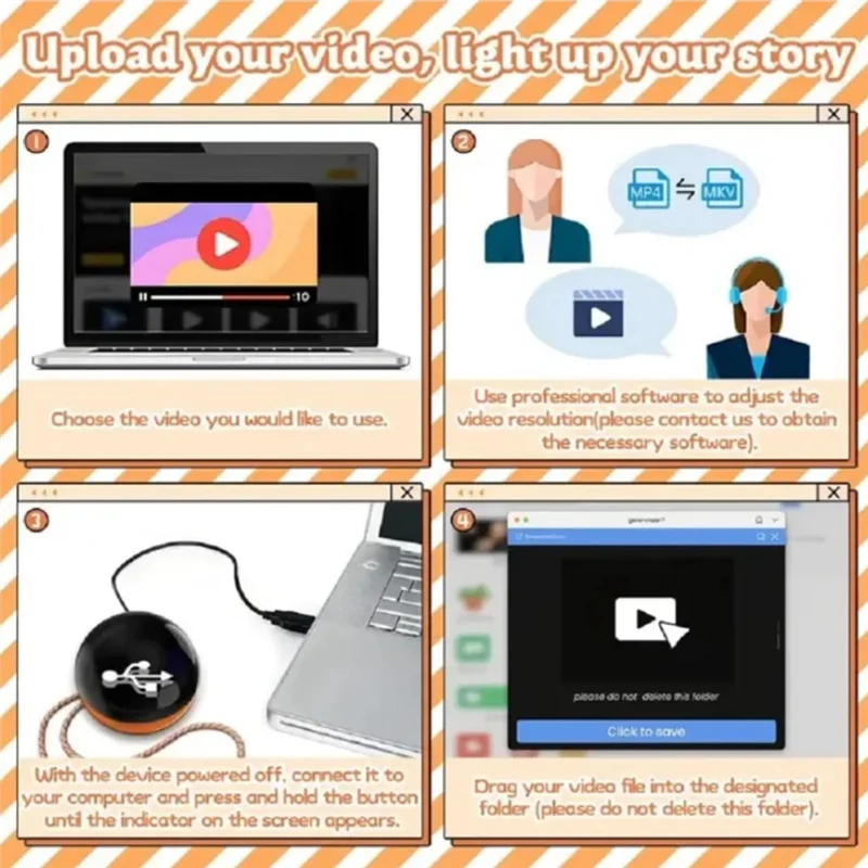 Creative 3D Crystal Ball Video Play Display Kawaii Desktop Art Figurine Children's Home Decor A03F