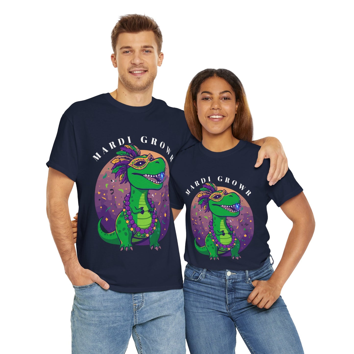 Mardi Gator T-Shirt — Cute Mardi Gras Dinosaur Tee with Beads & Mask