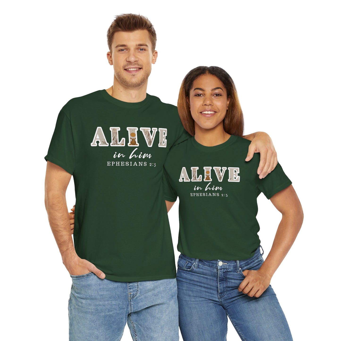 Christian Inspirational Tee, Alive in Him Cotton Shirt, Unisex Casual Top, Faith-Based Gift, Bible Verse Apparel