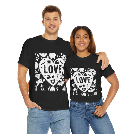 Love Heart Graphic Unisex Cotton Tee, Casual Wear, Gifts for Couples, Valentine's Day, Everyday Comfort, Trendy Style
