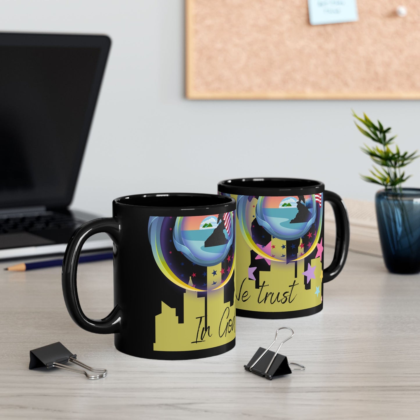 Inspirational Black Mug - 'In God We Trust' Coffee Cup, Faith Mug, Motivational Gift, Office Decor, Prayer Mug, Spiritual Art