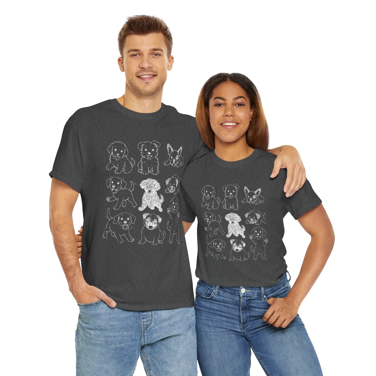 Cute Puppy Illustration Unisex Heavy Cotton Tee, Animal Lover Gift, Pet Owner Shirt, Casual Everyday Wear, Fun Gift for Dog Lovers