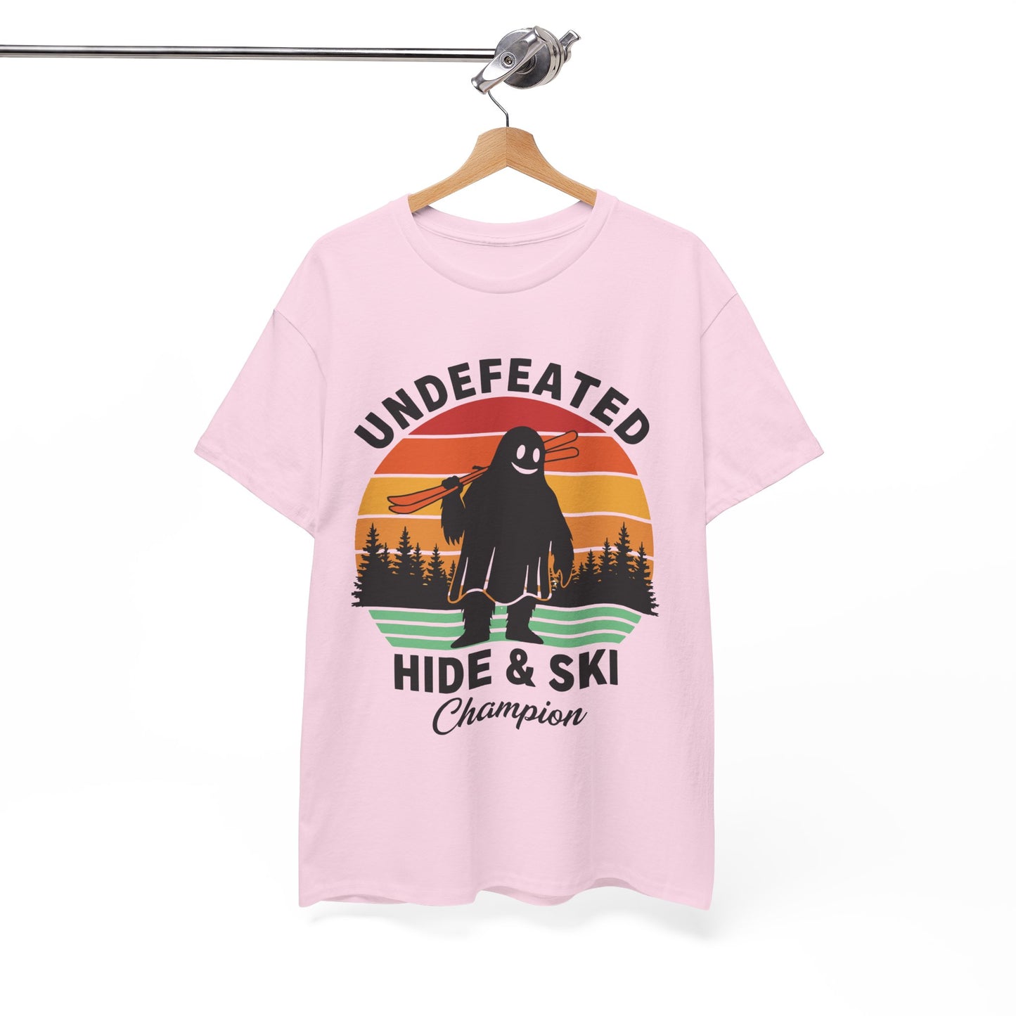 Hide & Ski Champion T‑Shirt — 'Undefeated' Vintage Skiing Graphic Tee