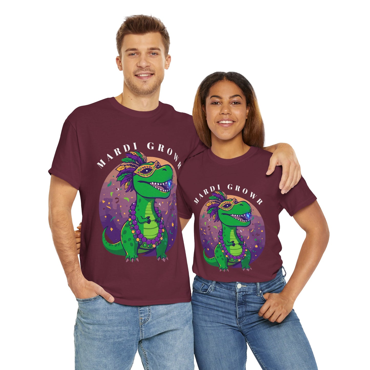Mardi Gator T-Shirt — Cute Mardi Gras Dinosaur Tee with Beads & Mask