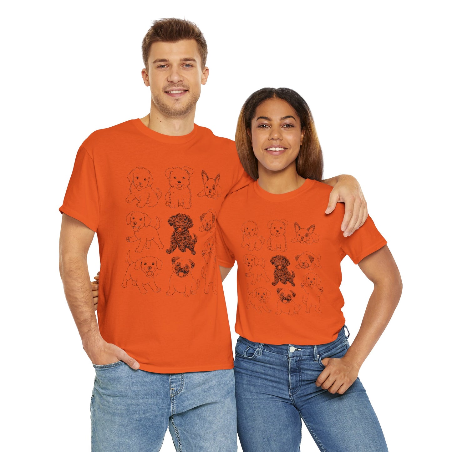 Cute Puppy Illustration Unisex Heavy Cotton Tee, Animal Lover Gift, Pet Owner Shirt, Casual Everyday Wear, Fun Gift for Dog Lovers