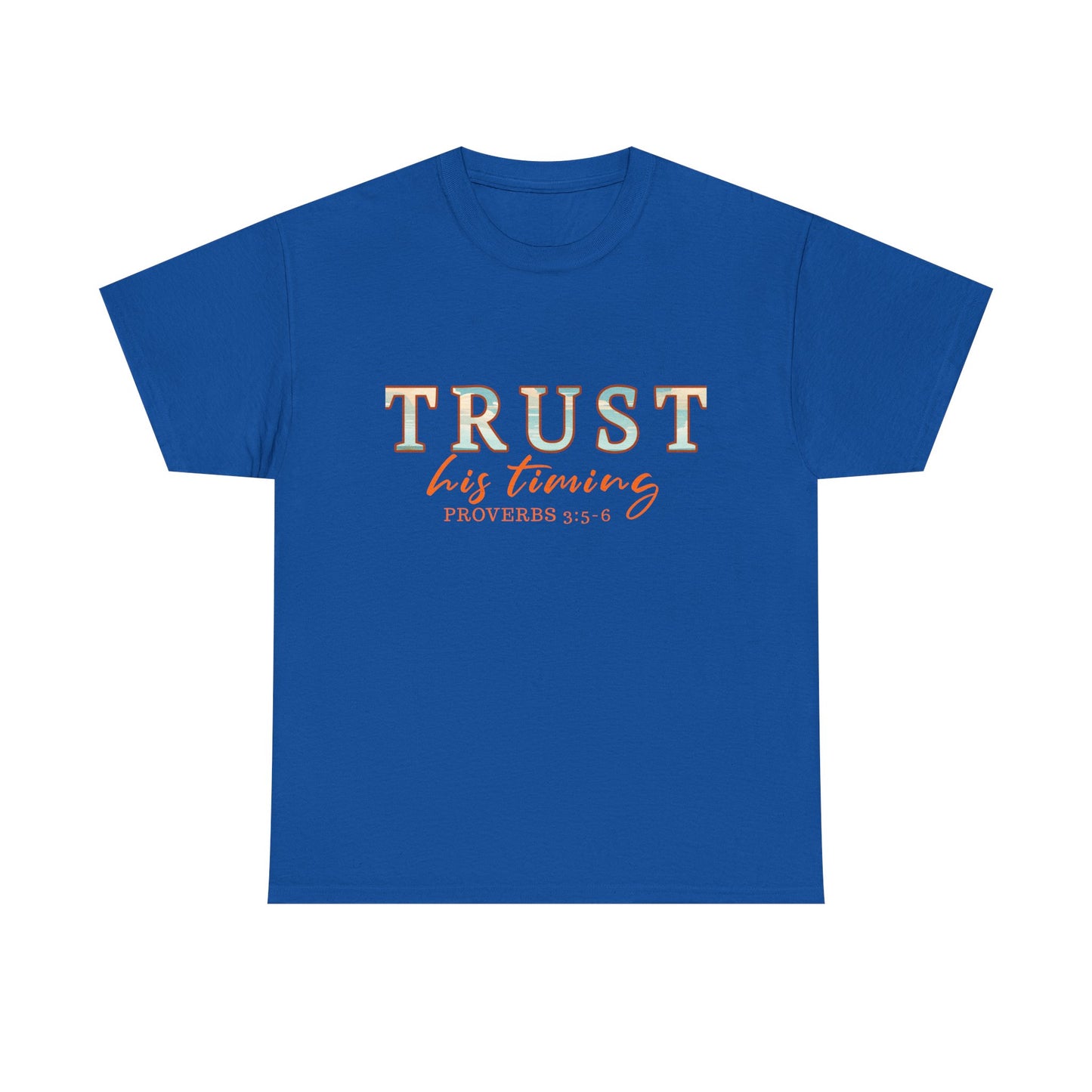 Inspirational Unisex Heavy Cotton Tee - 'Trust His Timing' Proverbs 3:5, Motivational Shirt, Gift for Friends, Faith-Based Apparel, [...]