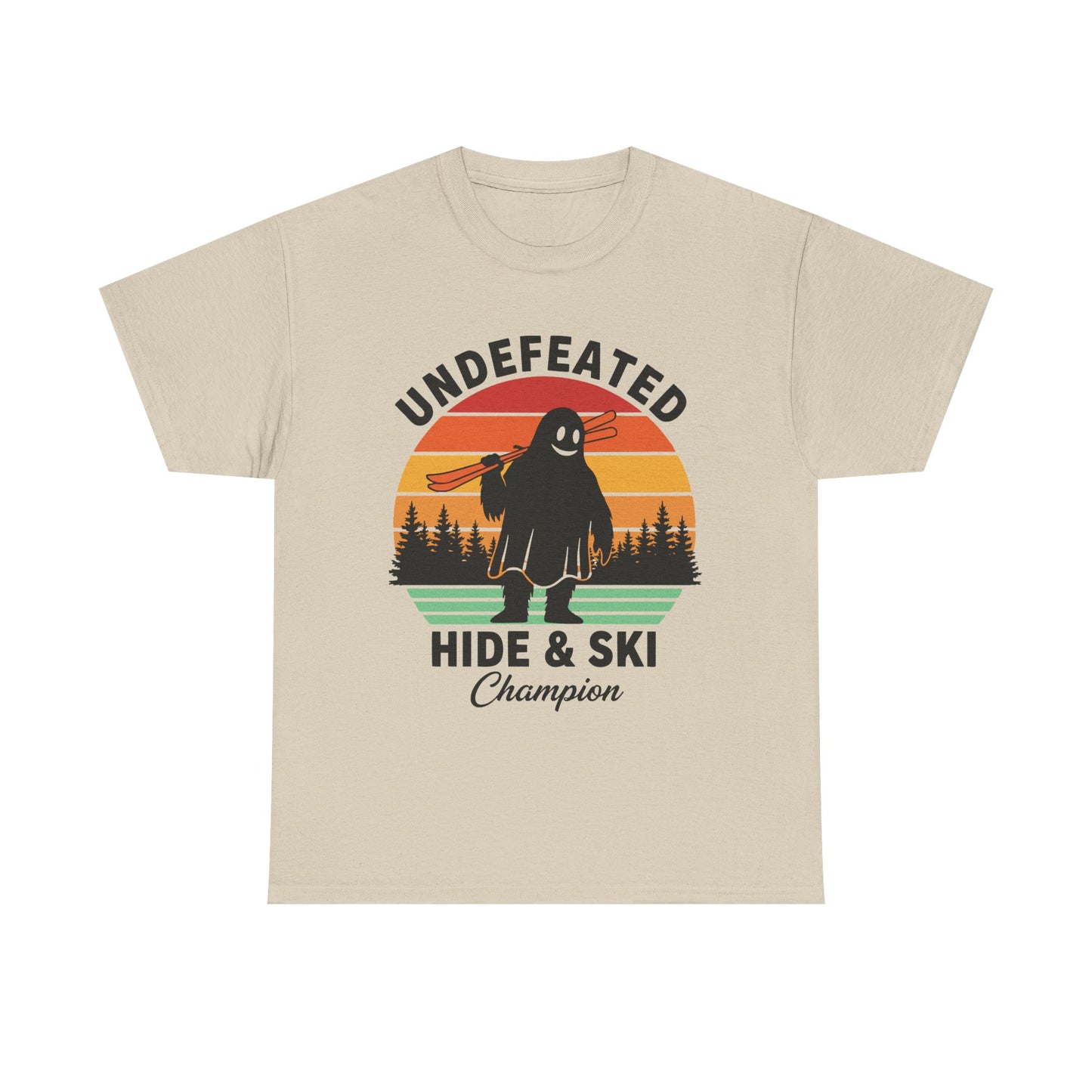 Hide & Ski Champion T‑Shirt — 'Undefeated' Vintage Skiing Graphic Tee