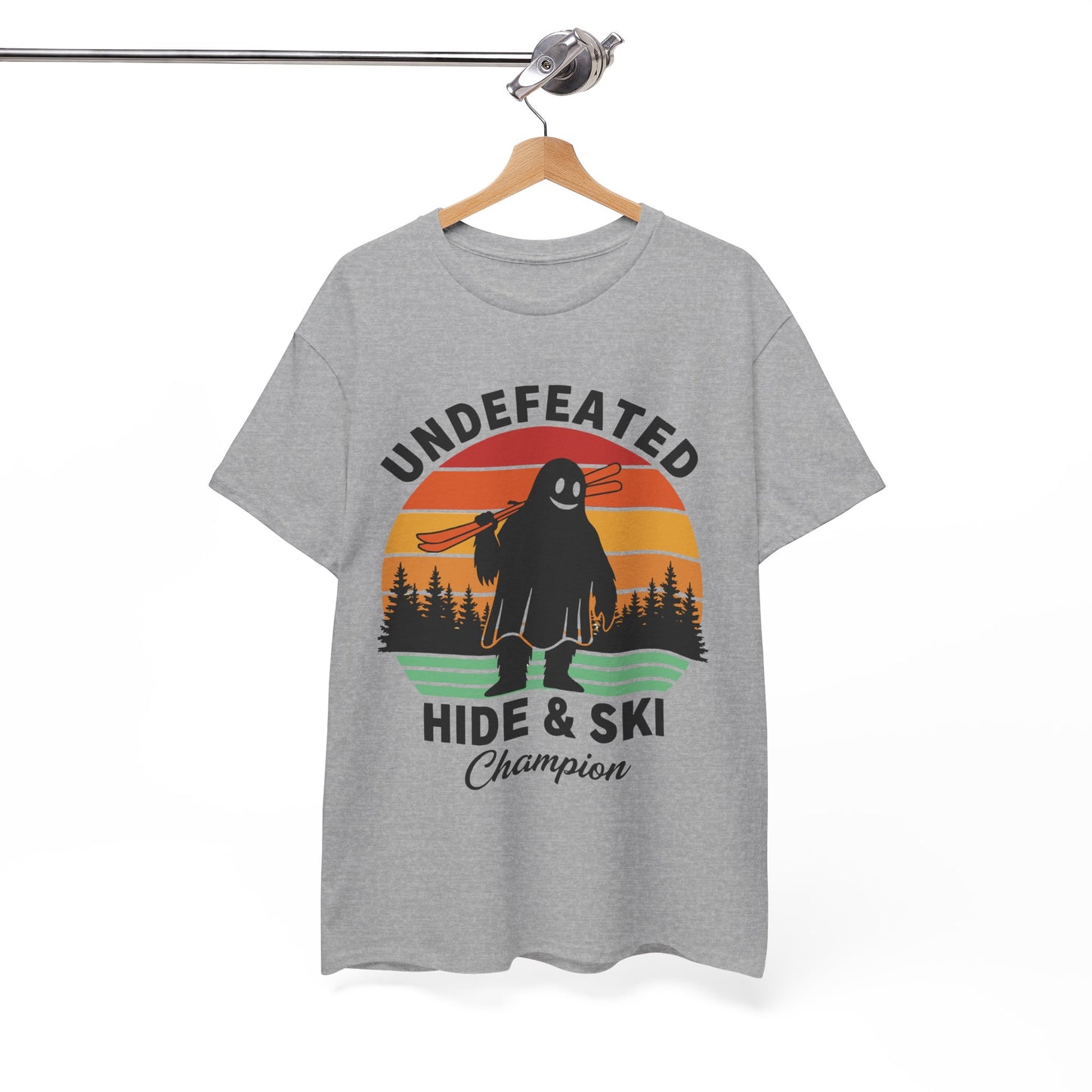 Hide & Ski Champion T‑Shirt — 'Undefeated' Vintage Skiing Graphic Tee