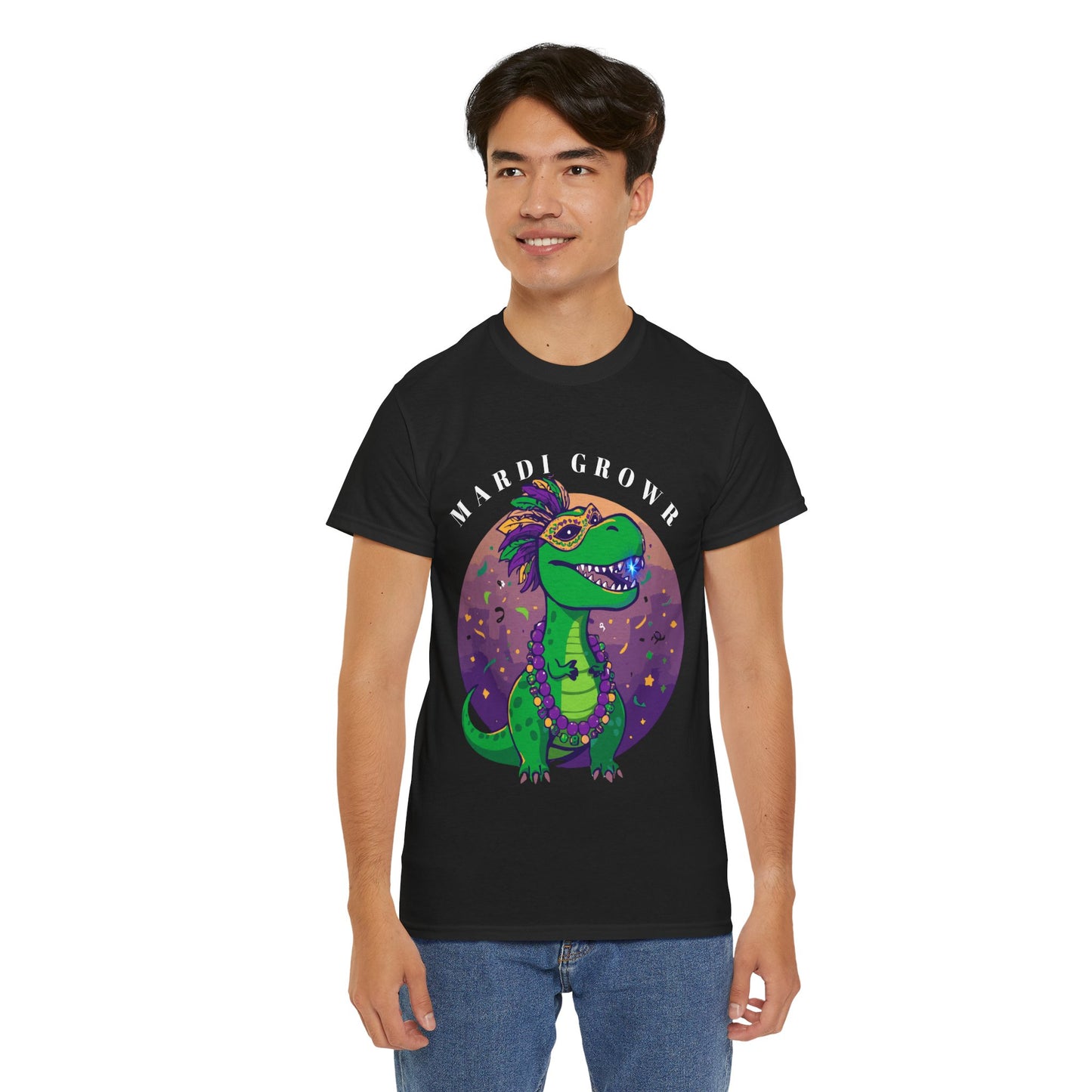 Mardi Gator T-Shirt — Cute Mardi Gras Dinosaur Tee with Beads & Mask