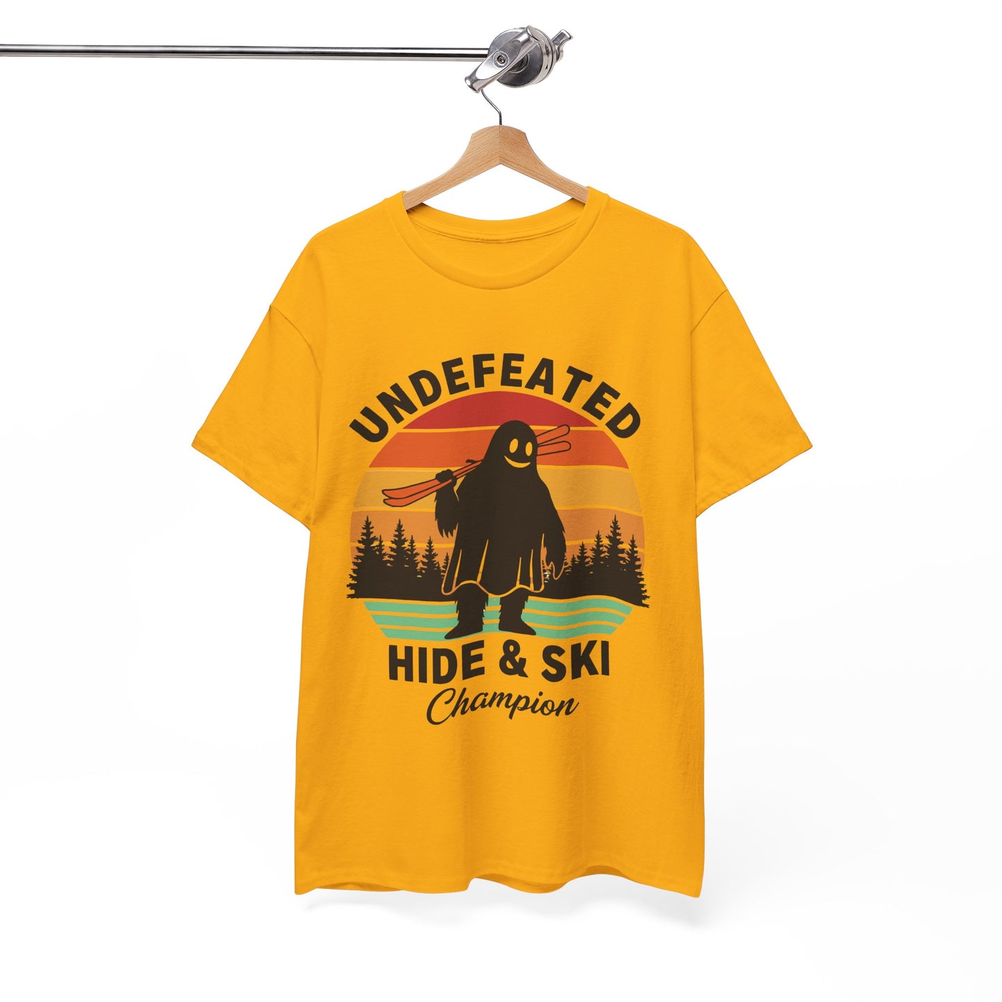 Hide & Ski Champion T‑Shirt — 'Undefeated' Vintage Skiing Graphic Tee