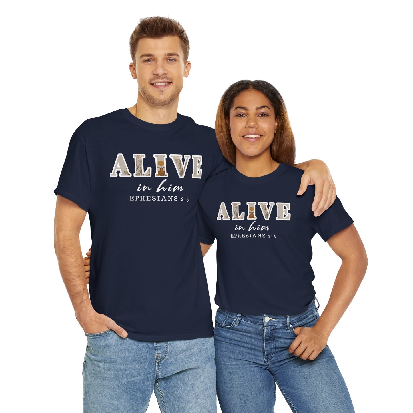 Christian Inspirational Tee, Alive in Him Cotton Shirt, Unisex Casual Top, Faith-Based Gift, Bible Verse Apparel