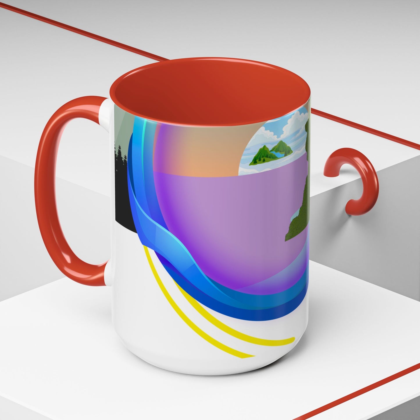 Vibrant Landscape Accent Coffee Mug, Artistic Coffee Cup, Unique Gift for Nature Lovers, Colorful Ceramic Mug, Coffee Lover's Delight