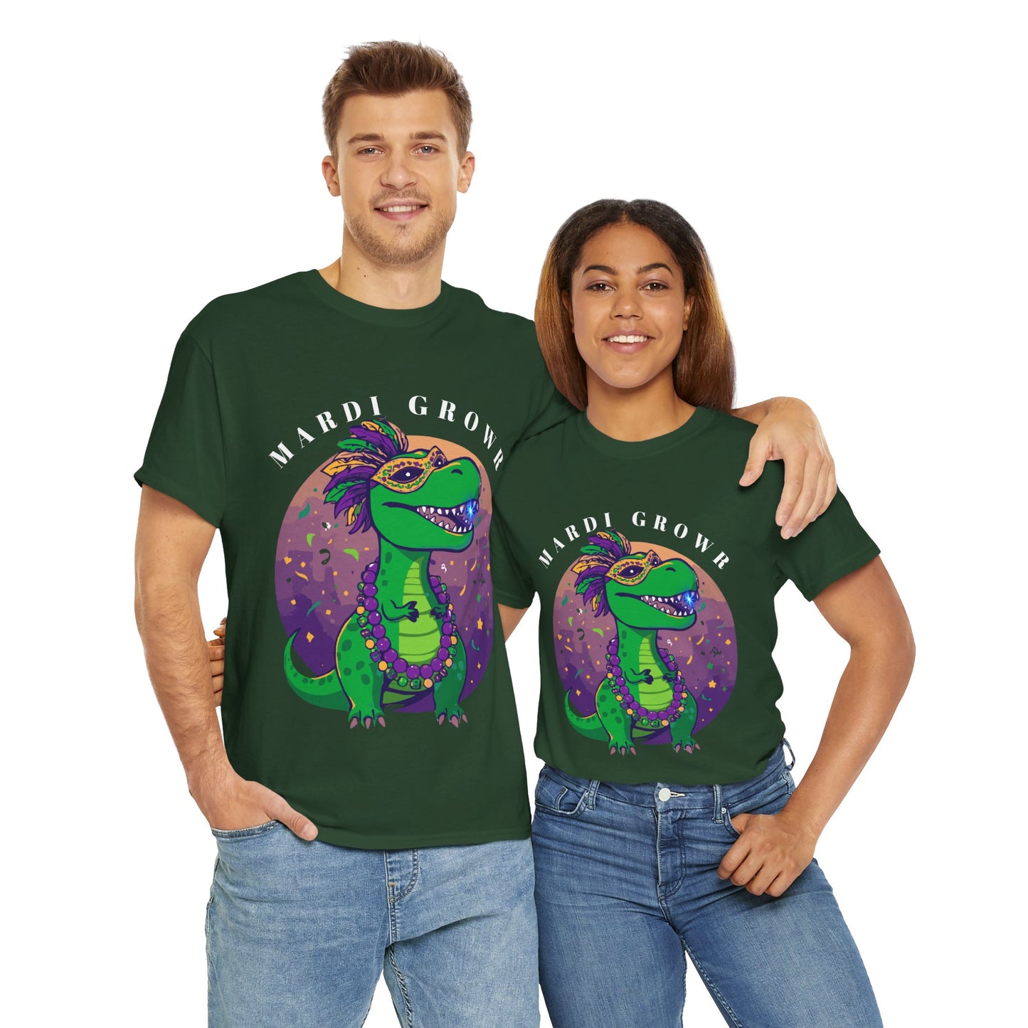 Mardi Gator T-Shirt — Cute Mardi Gras Dinosaur Tee with Beads & Mask