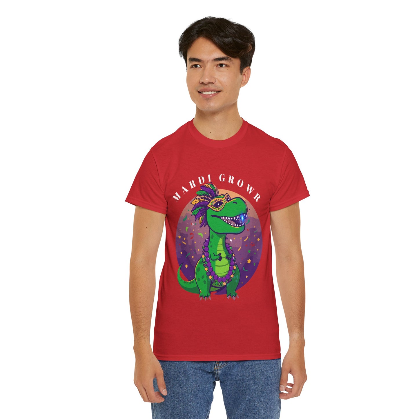 Mardi Gator T-Shirt — Cute Mardi Gras Dinosaur Tee with Beads & Mask