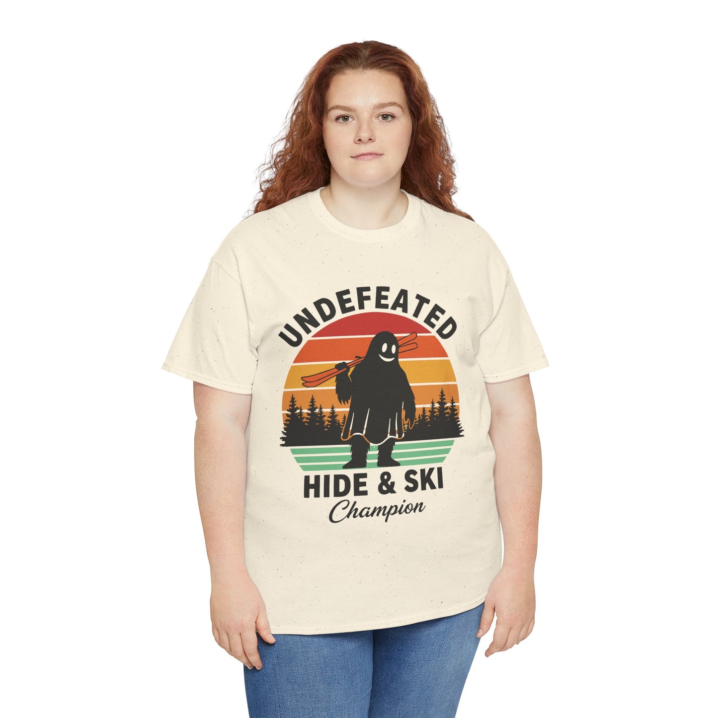 Hide & Ski Champion T‑Shirt — 'Undefeated' Vintage Skiing Graphic Tee