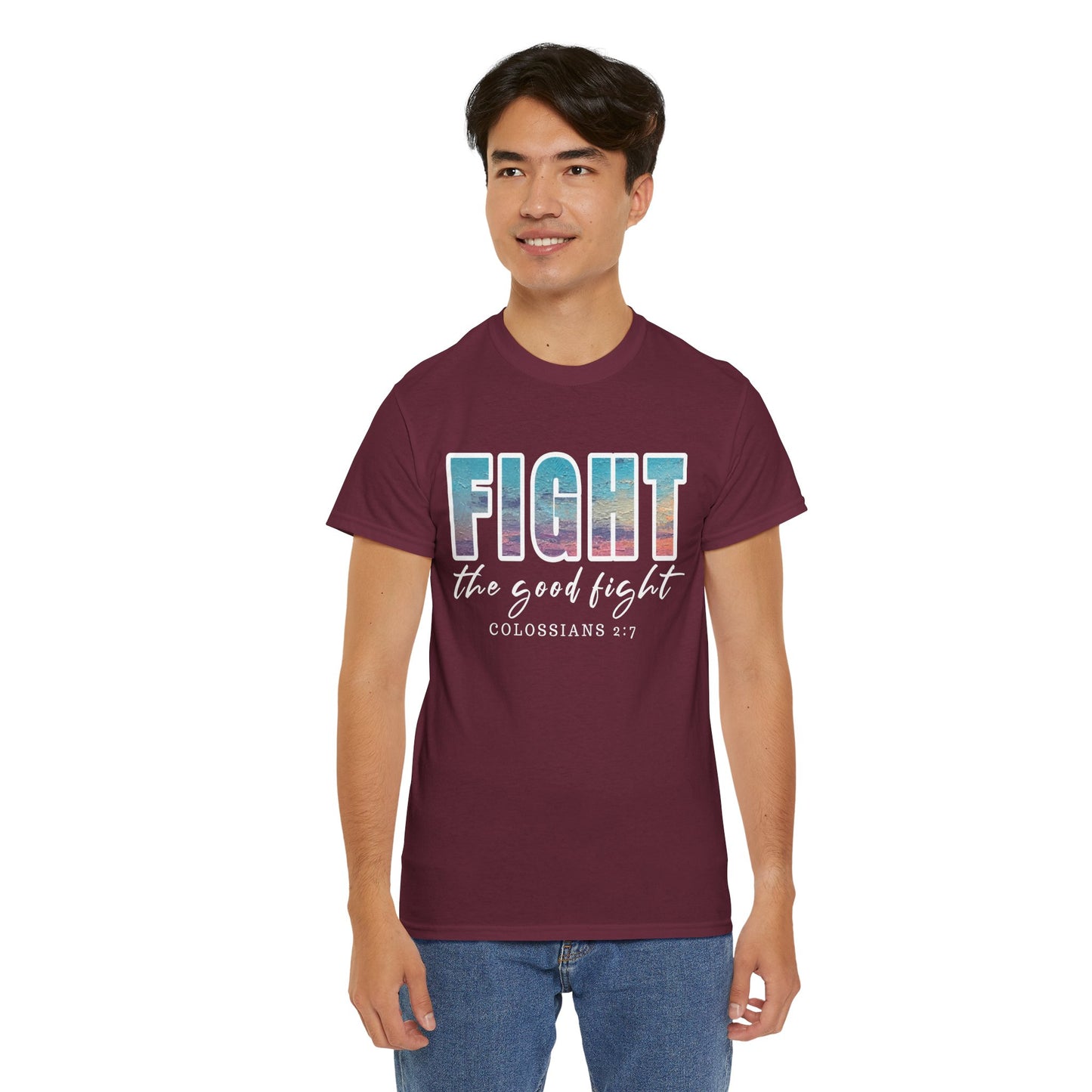 Unisex Inspirational Tee - 'Fight the Good Fight' Colossians 1:7 Motivational Shirt, Faith-Based Apparel, Stylish Gift for [...]