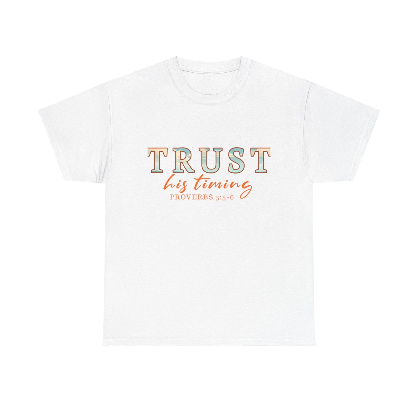Inspirational Unisex Heavy Cotton Tee - 'Trust His Timing' Proverbs 3:5, Motivational Shirt, Gift for Friends, Faith-Based Apparel, [...]