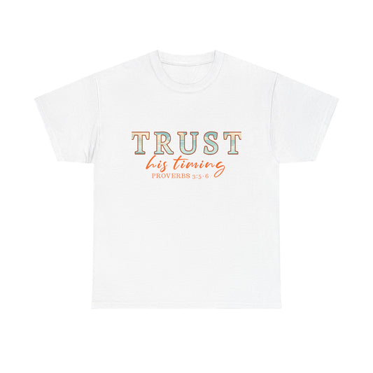 Inspirational Unisex Heavy Cotton Tee - 'Trust His Timing' Proverbs 3:5, Motivational Shirt, Gift for Friends, Faith-Based Apparel, [...]