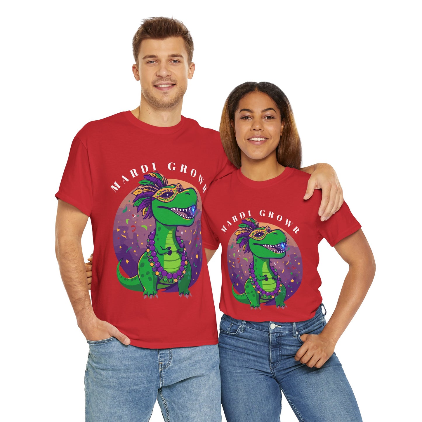 Mardi Gator T-Shirt — Cute Mardi Gras Dinosaur Tee with Beads & Mask