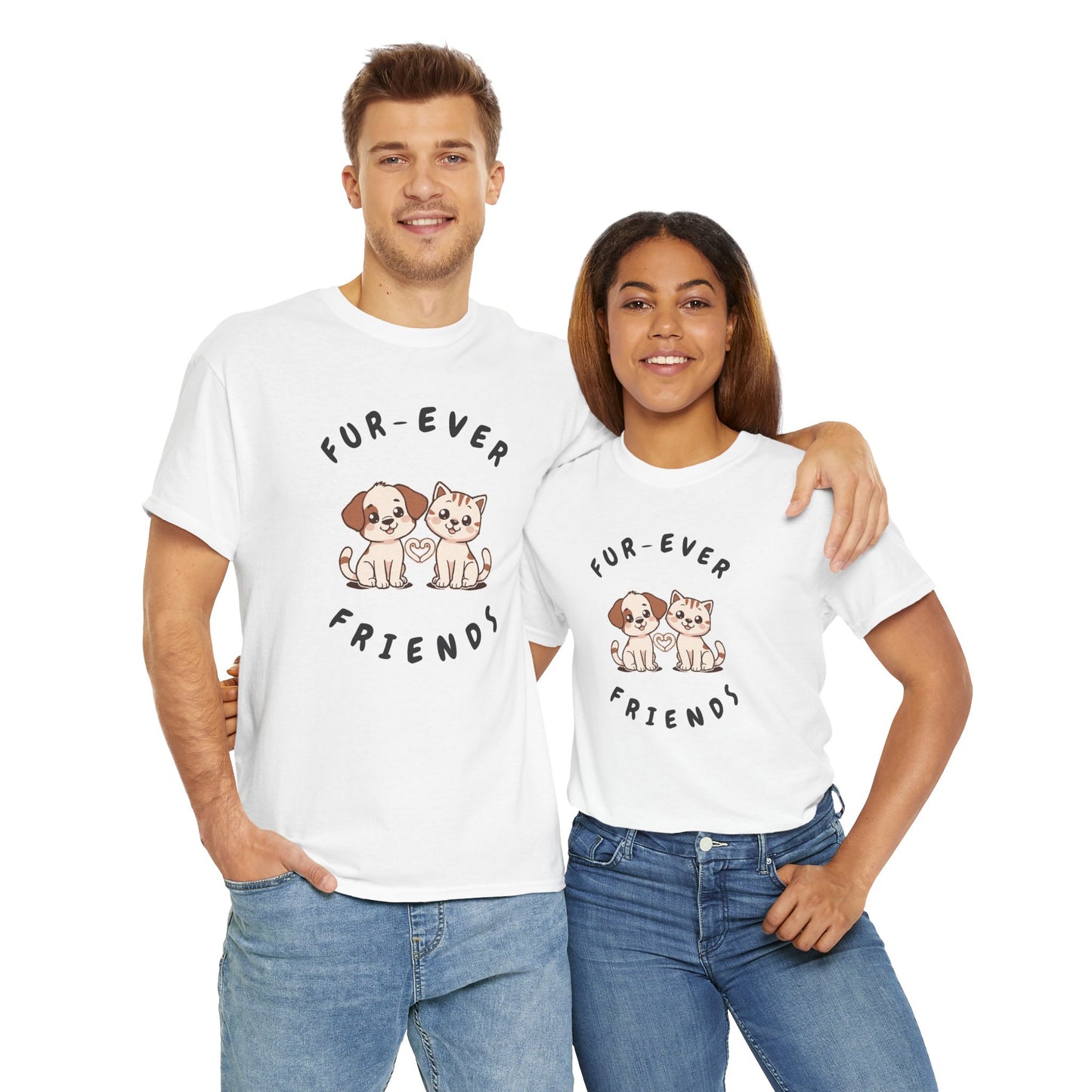 T-Shirt — “Fur-Ever Friends” Cute Puppy & Kitten Graphic Tee