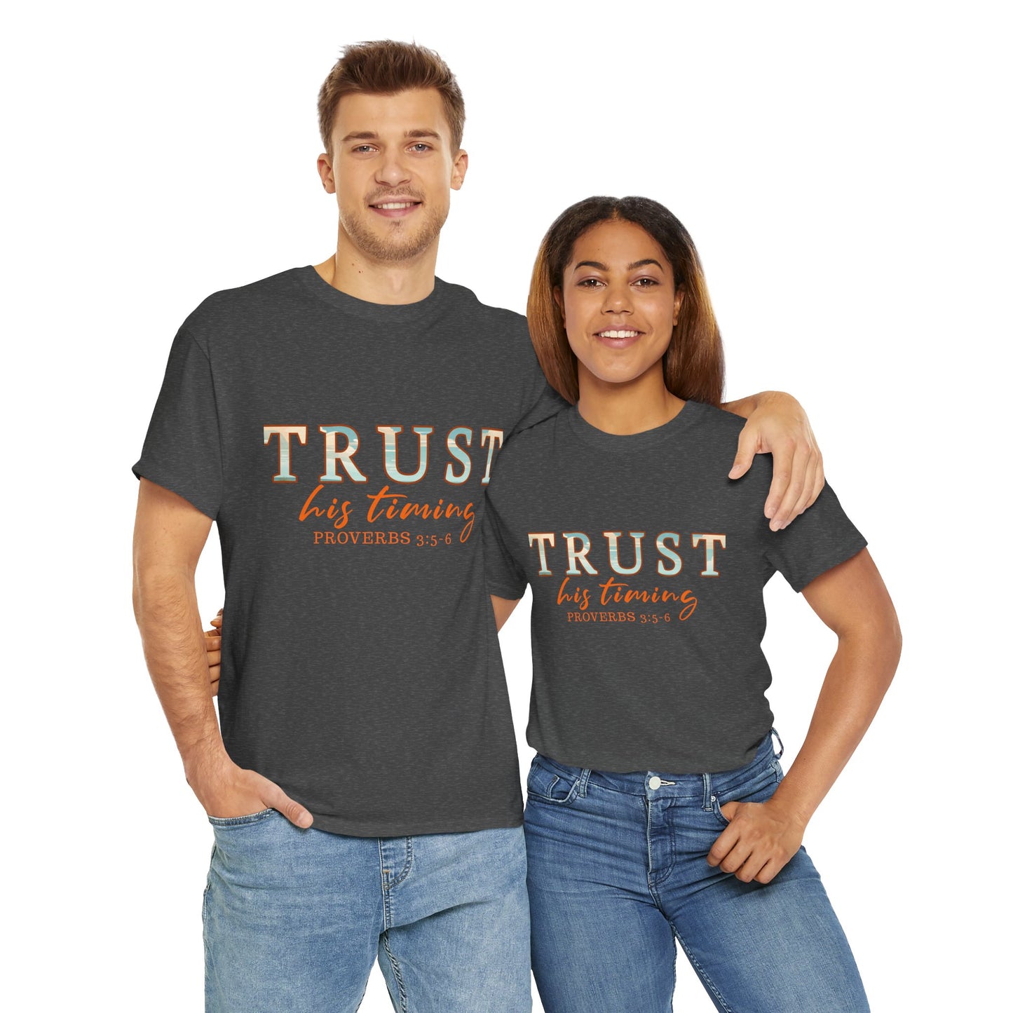 Inspirational Unisex Heavy Cotton Tee - 'Trust His Timing' Proverbs 3:5, Motivational Shirt, Gift for Friends, Faith-Based Apparel, [...]