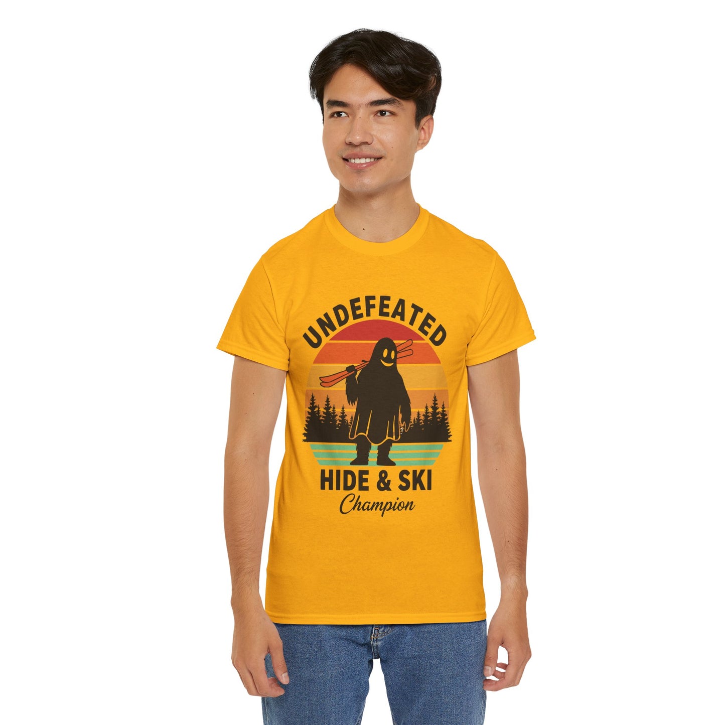 Hide & Ski Champion T‑Shirt — 'Undefeated' Vintage Skiing Graphic Tee