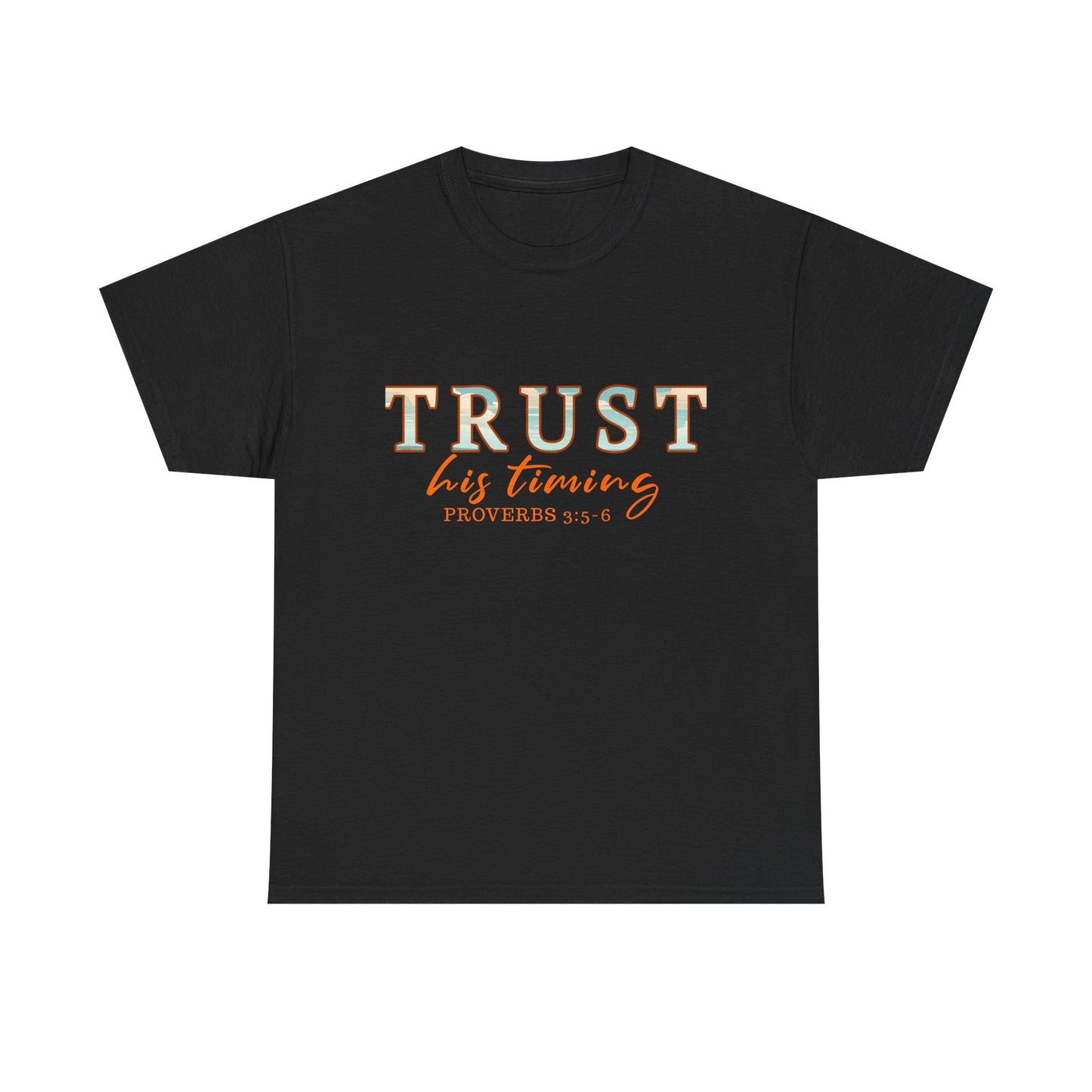 Inspirational Unisex Heavy Cotton Tee - 'Trust His Timing' Proverbs 3:5, Motivational Shirt, Gift for Friends, Faith-Based Apparel, [...]