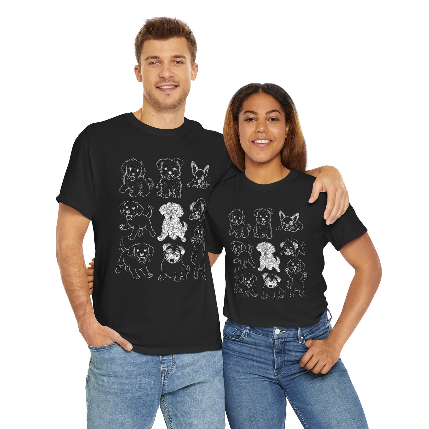 Cute Puppy Illustration Unisex Heavy Cotton Tee, Animal Lover Gift, Pet Owner Shirt, Casual Everyday Wear, Fun Gift for Dog Lovers