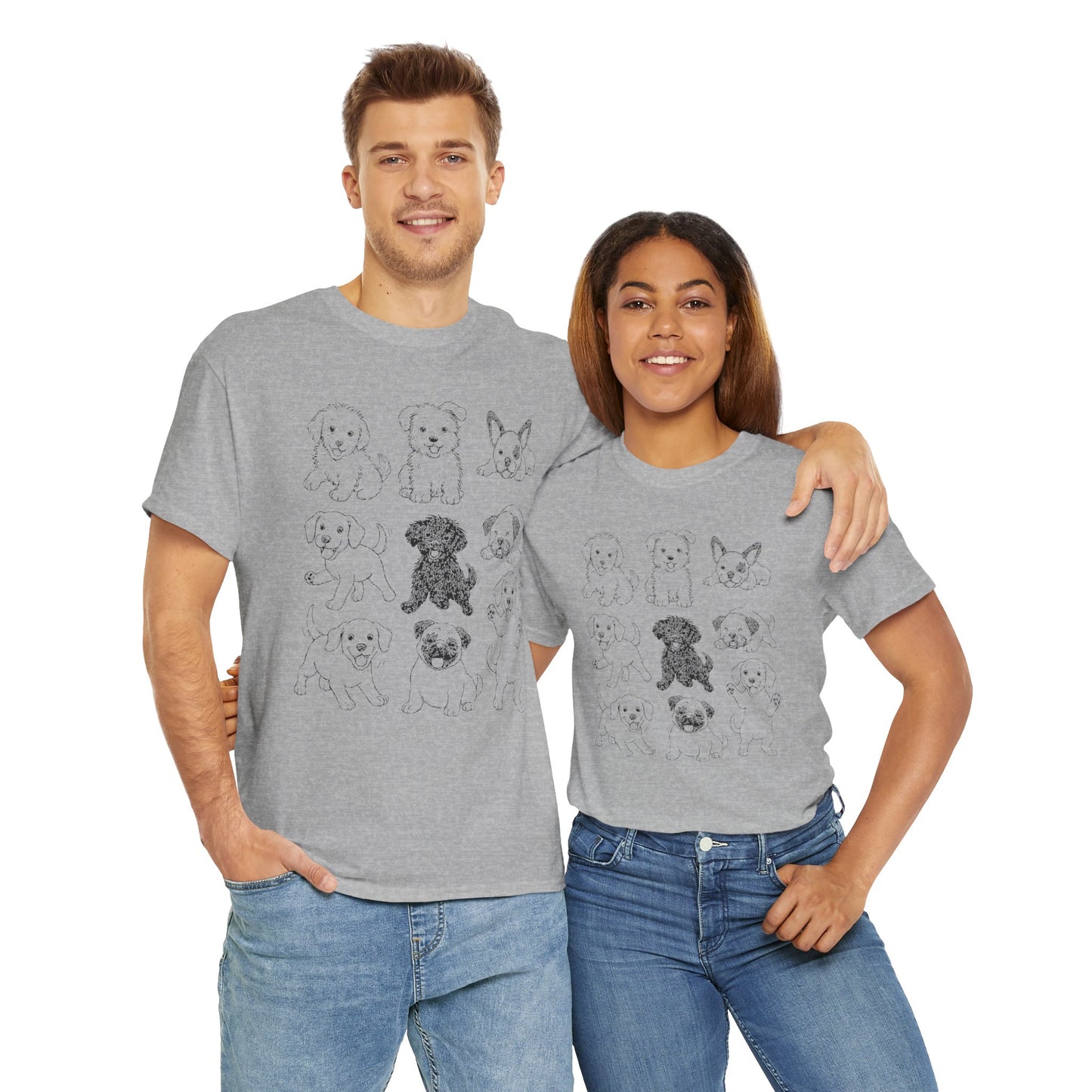 Cute Puppy Illustration Unisex Heavy Cotton Tee, Animal Lover Gift, Pet Owner Shirt, Casual Everyday Wear, Fun Gift for Dog Lovers