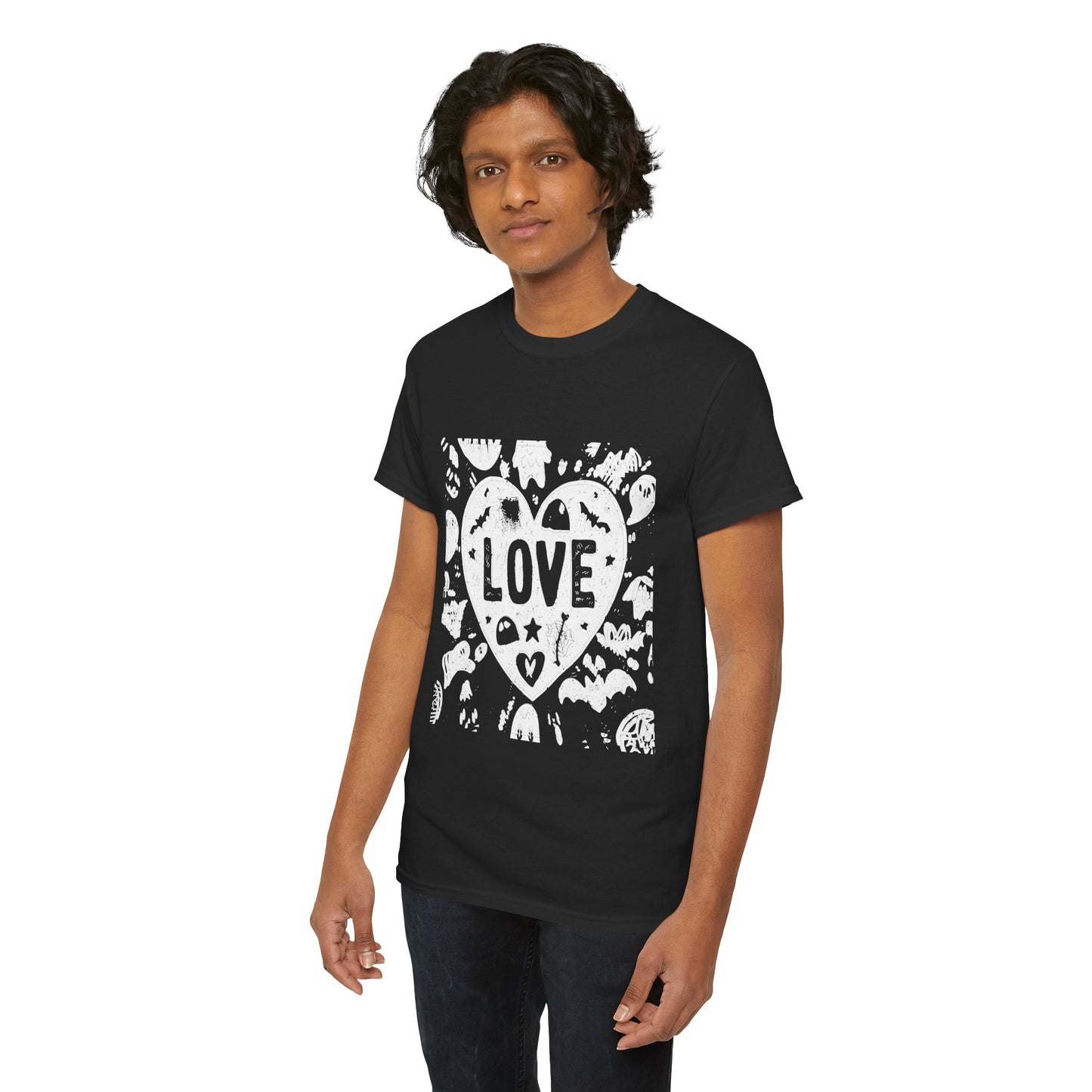 Love Heart Graphic Unisex Cotton Tee, Casual Wear, Gifts for Couples, Valentine's Day, Everyday Comfort, Trendy Style