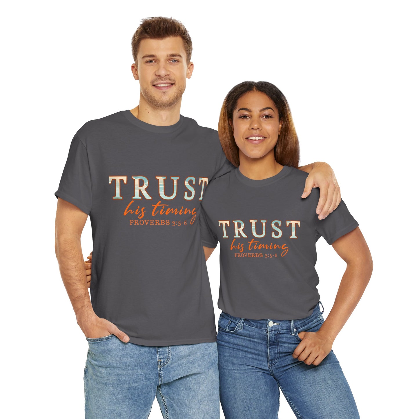 Inspirational Unisex Heavy Cotton Tee - 'Trust His Timing' Proverbs 3:5, Motivational Shirt, Gift for Friends, Faith-Based Apparel, [...]