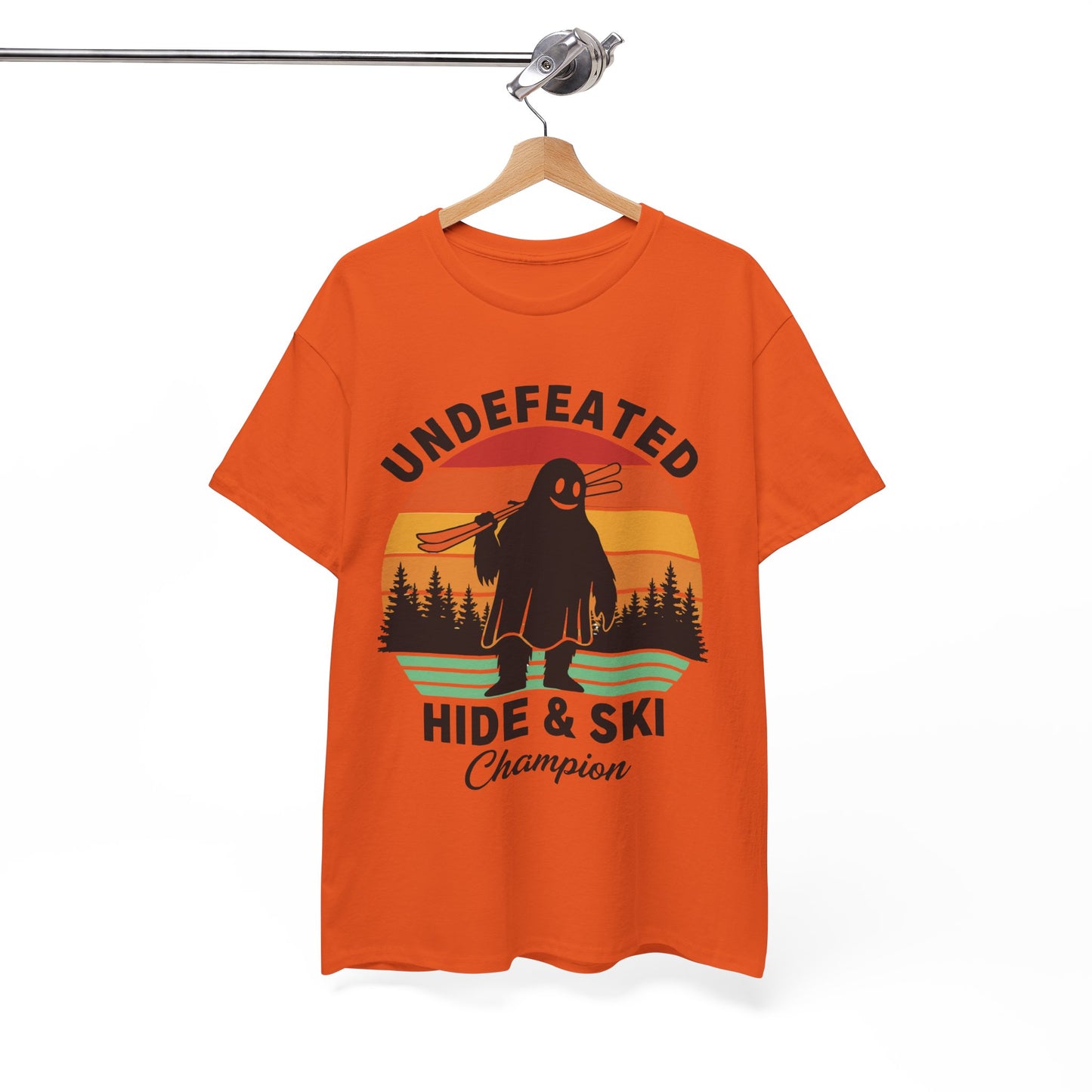 Hide & Ski Champion T‑Shirt — 'Undefeated' Vintage Skiing Graphic Tee