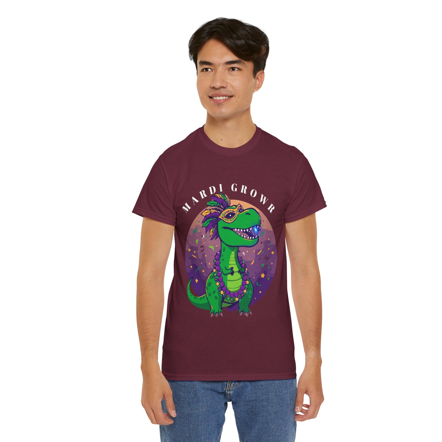 Mardi Gator T-Shirt — Cute Mardi Gras Dinosaur Tee with Beads & Mask
