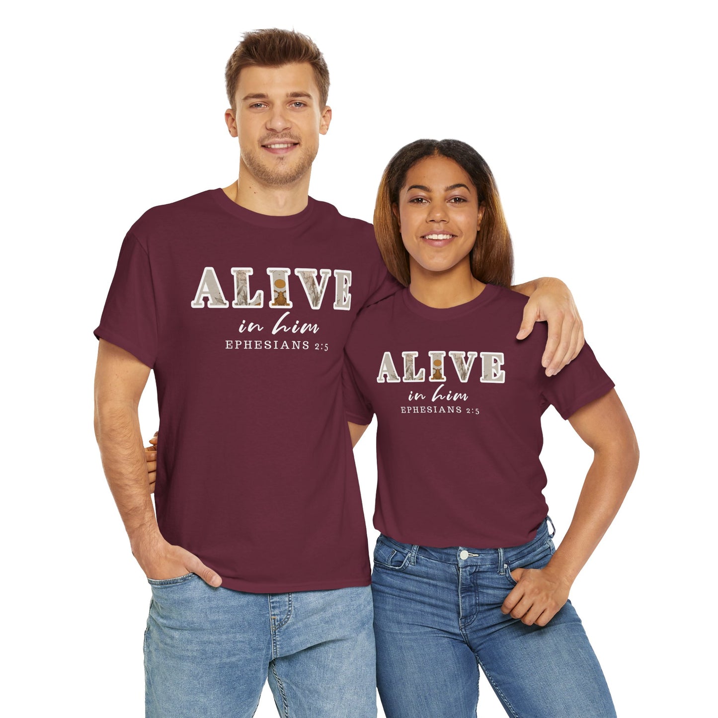 Christian Inspirational Tee, Alive in Him Cotton Shirt, Unisex Casual Top, Faith-Based Gift, Bible Verse Apparel