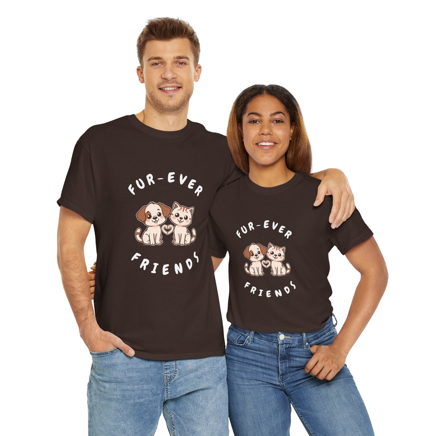 T-Shirt — “Fur-Ever Friends” Cute Puppy & Kitten Graphic Tee