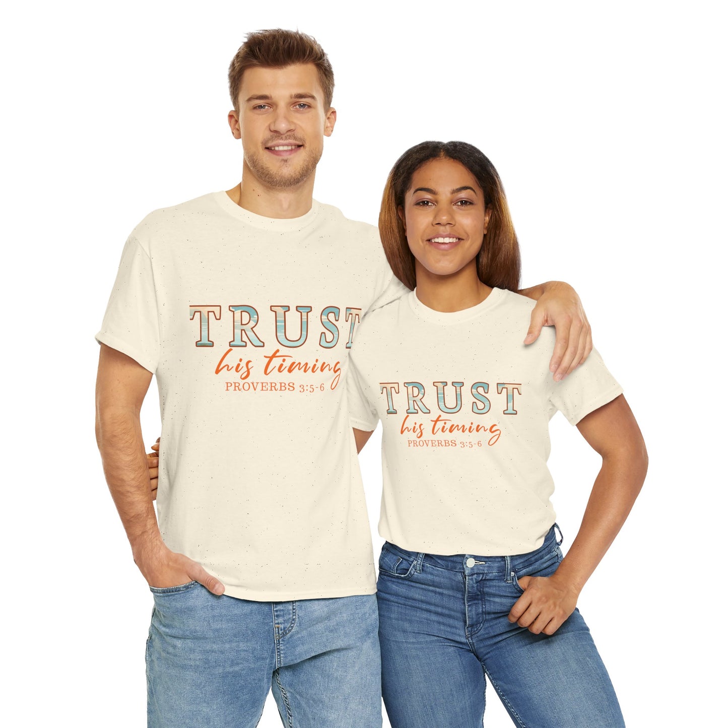 Inspirational Unisex Heavy Cotton Tee - 'Trust His Timing' Proverbs 3:5, Motivational Shirt, Gift for Friends, Faith-Based Apparel, [...]