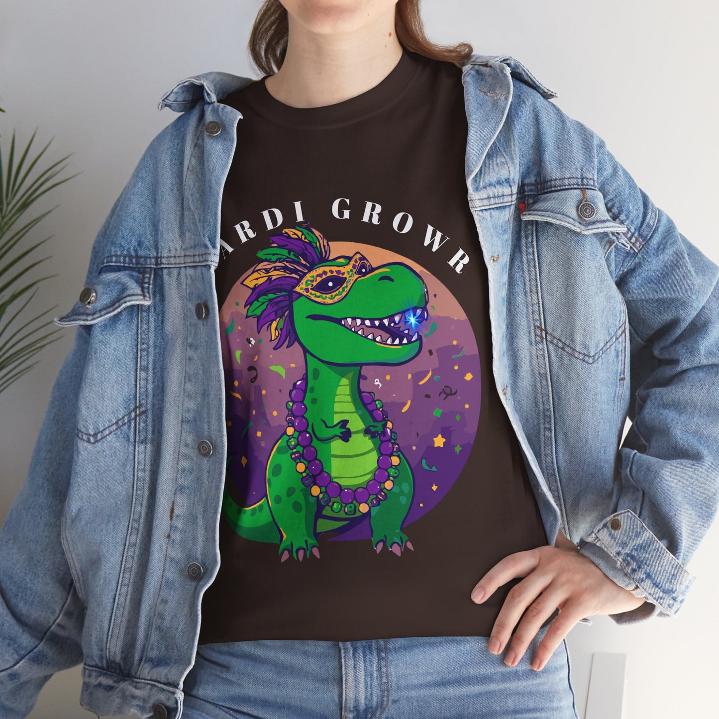 Mardi Gator T-Shirt — Cute Mardi Gras Dinosaur Tee with Beads & Mask