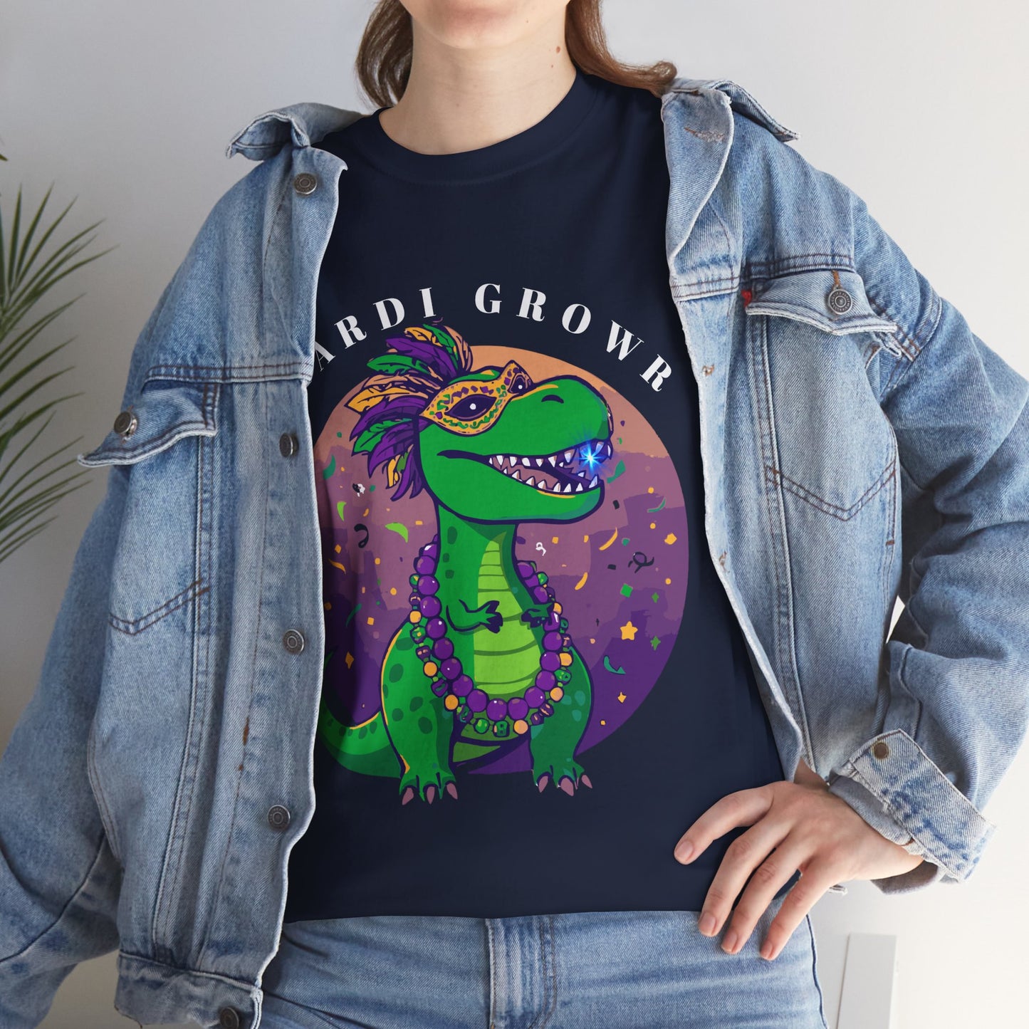 Mardi Gator T-Shirt — Cute Mardi Gras Dinosaur Tee with Beads & Mask