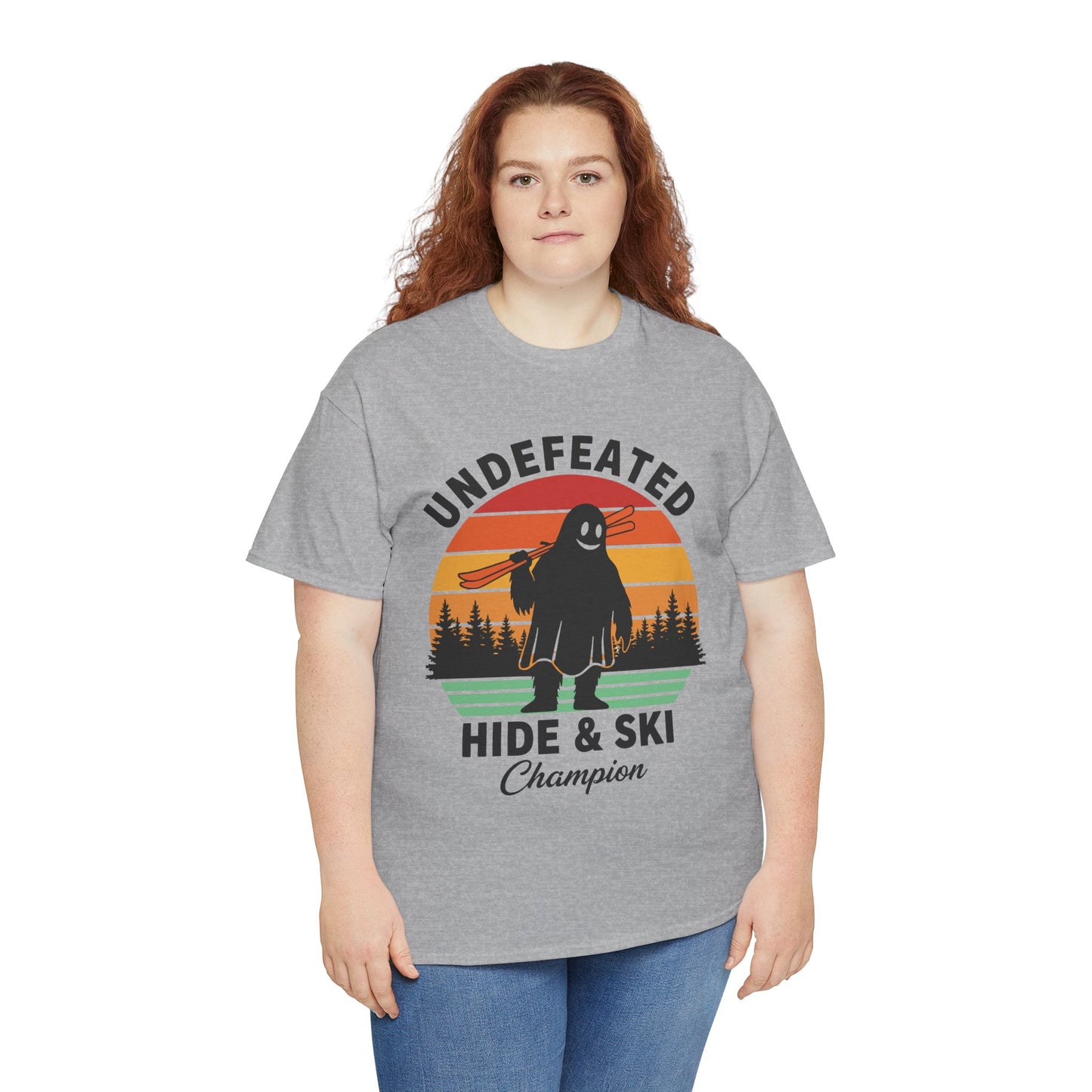 Hide & Ski Champion T‑Shirt — 'Undefeated' Vintage Skiing Graphic Tee