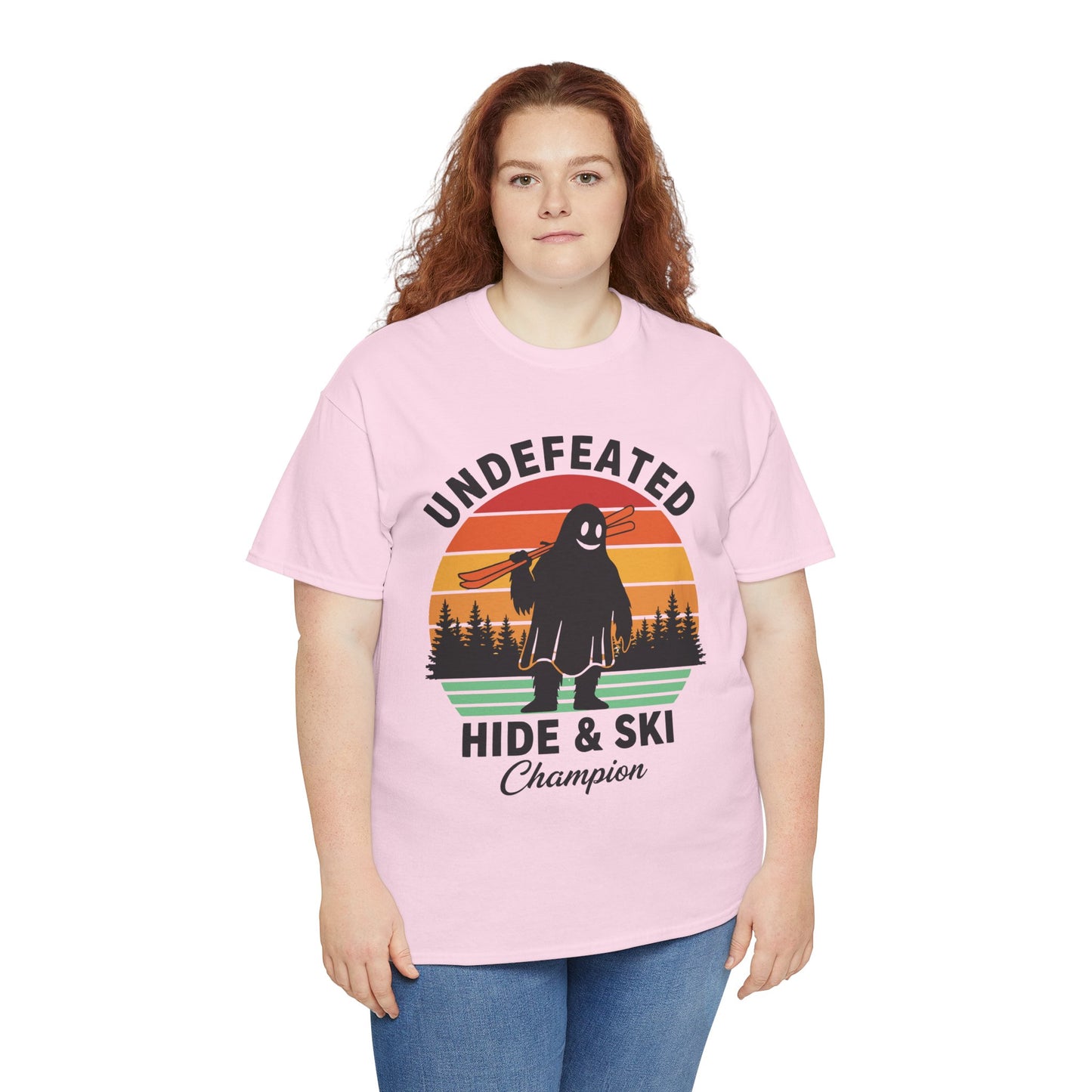 Hide & Ski Champion T‑Shirt — 'Undefeated' Vintage Skiing Graphic Tee