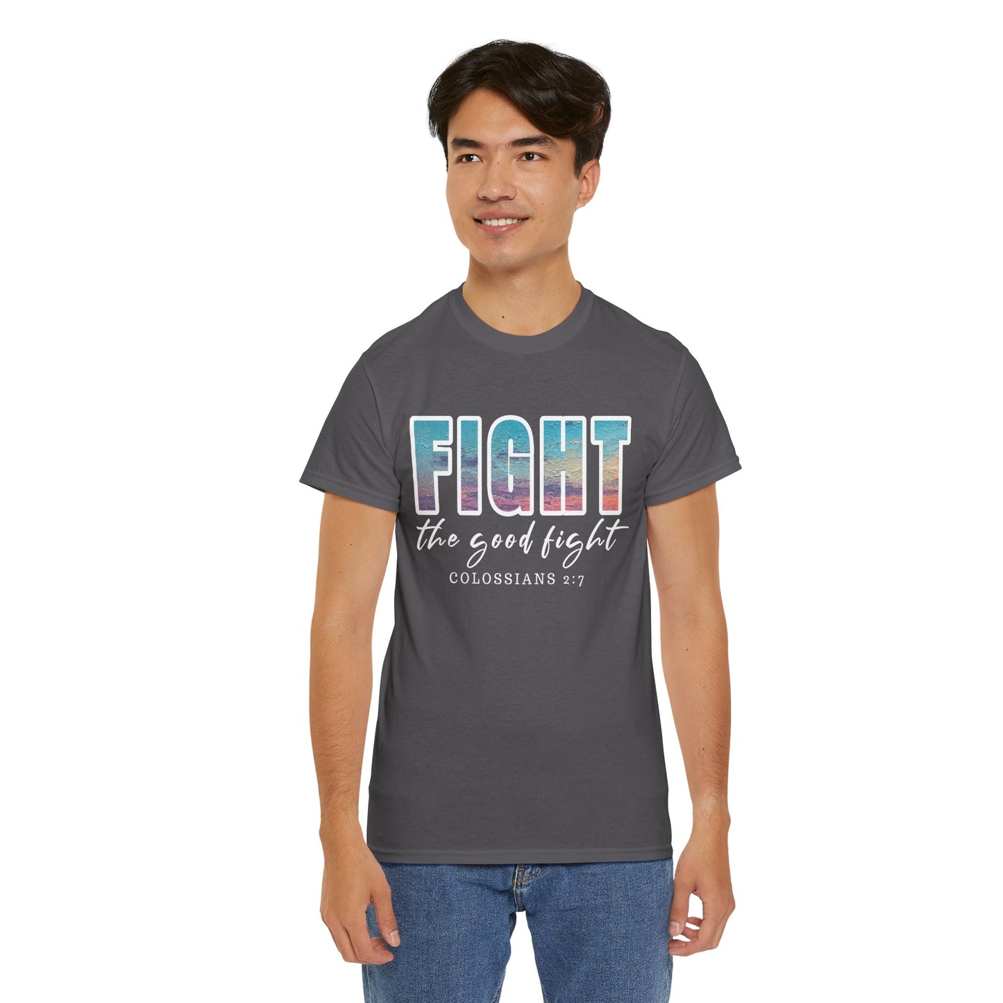 Unisex Inspirational Tee - 'Fight the Good Fight' Colossians 1:7 Motivational Shirt, Faith-Based Apparel, Stylish Gift for [...]