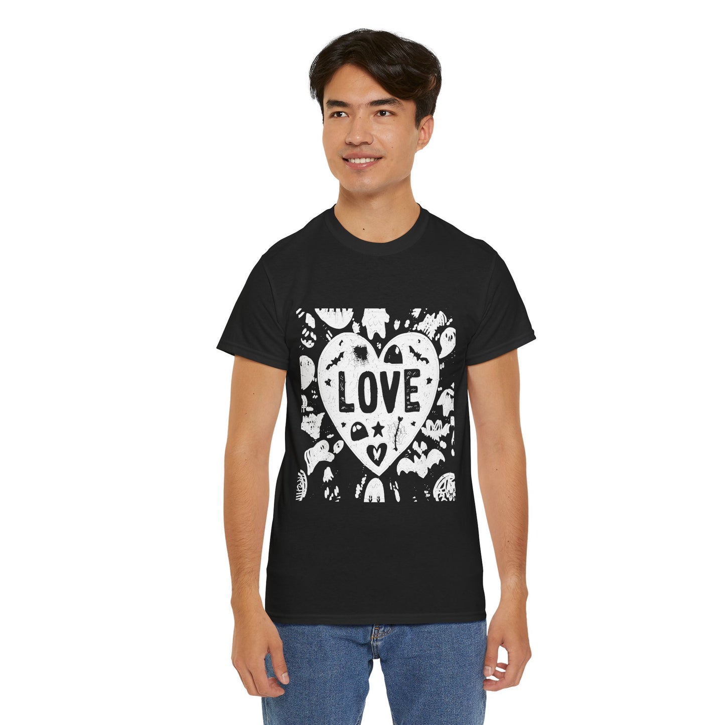 Love Heart Graphic Unisex Cotton Tee, Casual Wear, Gifts for Couples, Valentine's Day, Everyday Comfort, Trendy Style