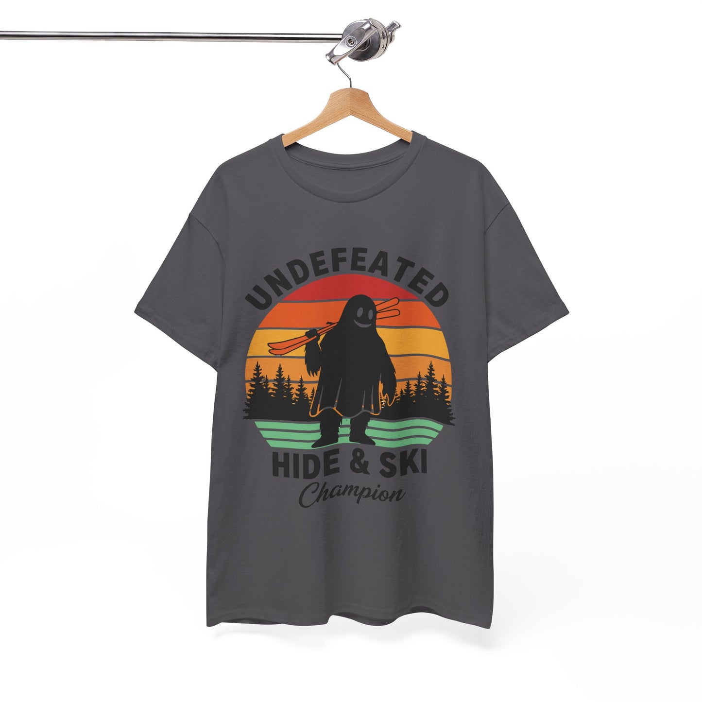 Hide & Ski Champion T‑Shirt — 'Undefeated' Vintage Skiing Graphic Tee