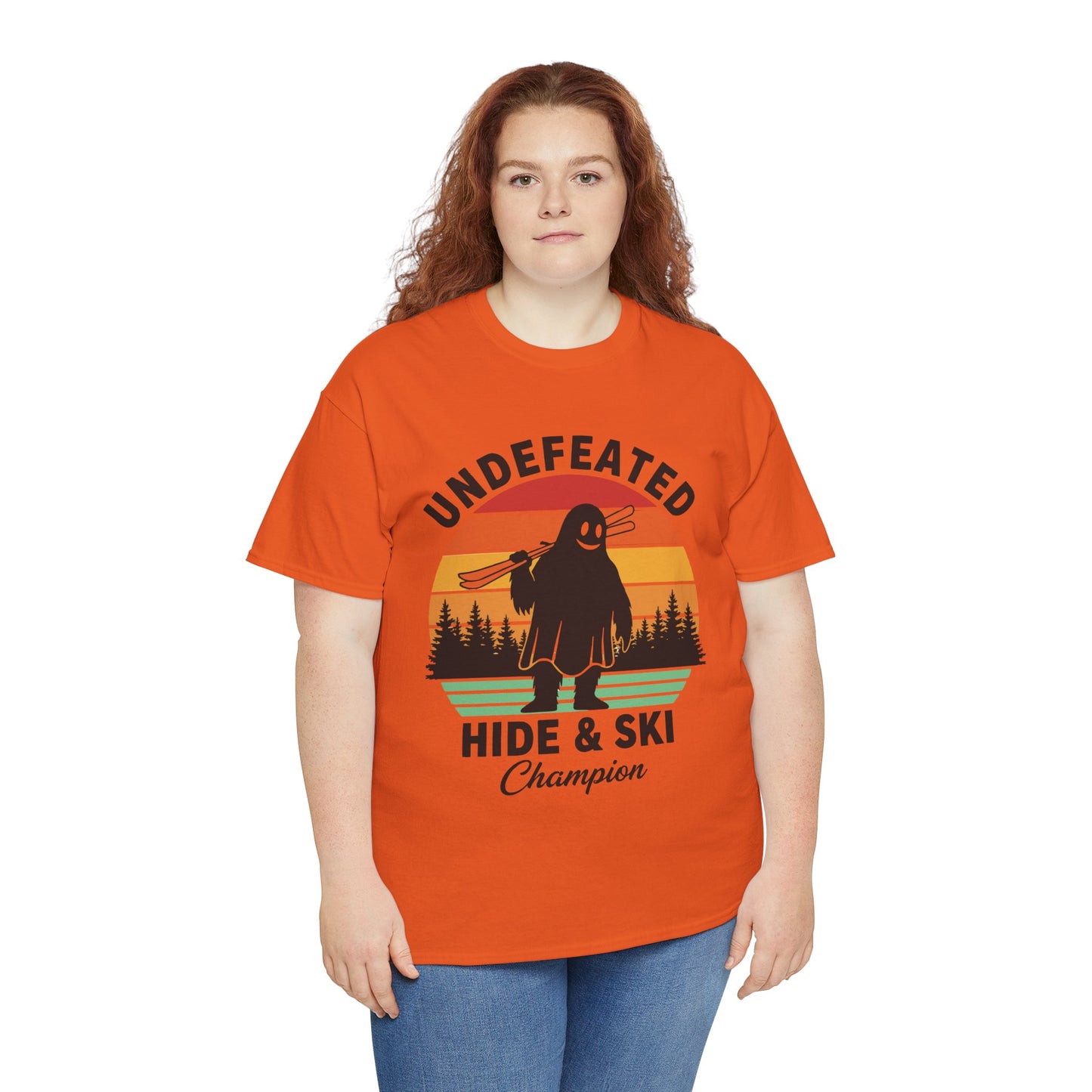 Hide & Ski Champion T‑Shirt — 'Undefeated' Vintage Skiing Graphic Tee