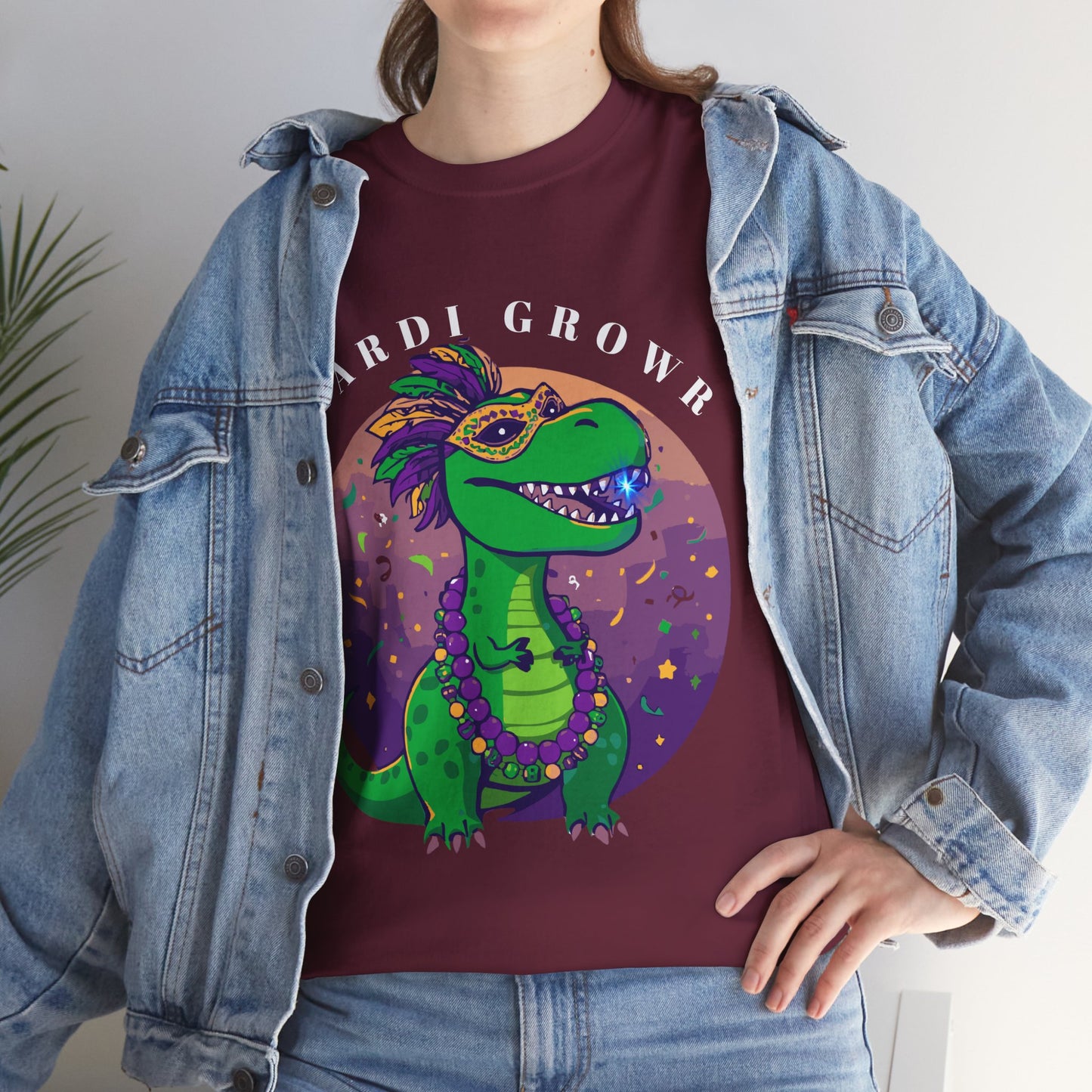 Mardi Gator T-Shirt — Cute Mardi Gras Dinosaur Tee with Beads & Mask