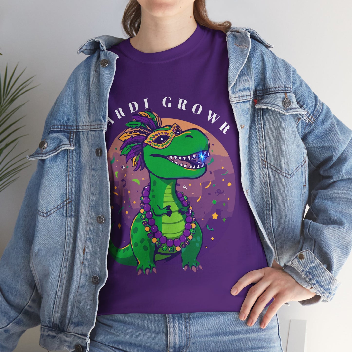 Mardi Gator T-Shirt — Cute Mardi Gras Dinosaur Tee with Beads & Mask