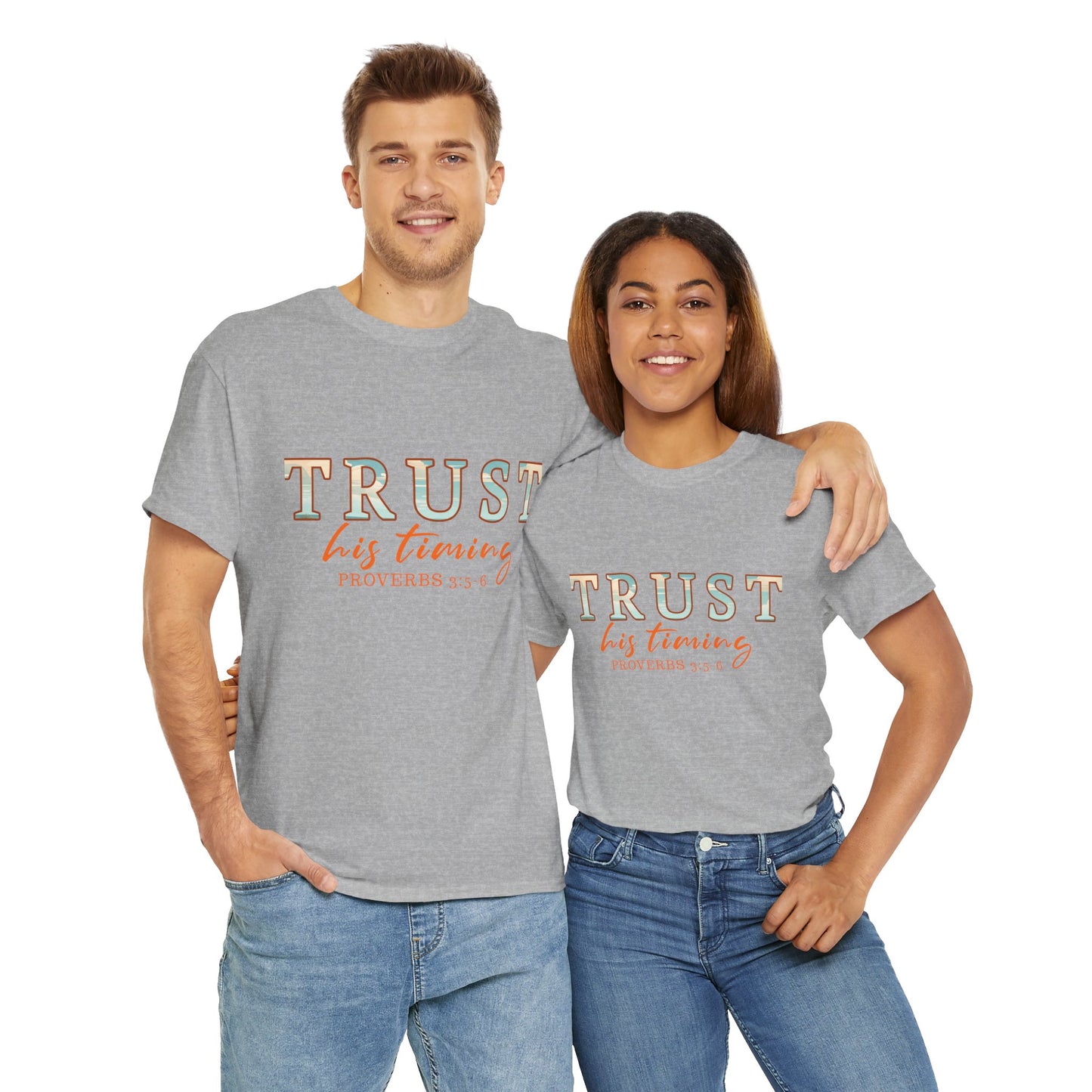 Inspirational Unisex Heavy Cotton Tee - 'Trust His Timing' Proverbs 3:5, Motivational Shirt, Gift for Friends, Faith-Based Apparel, [...]